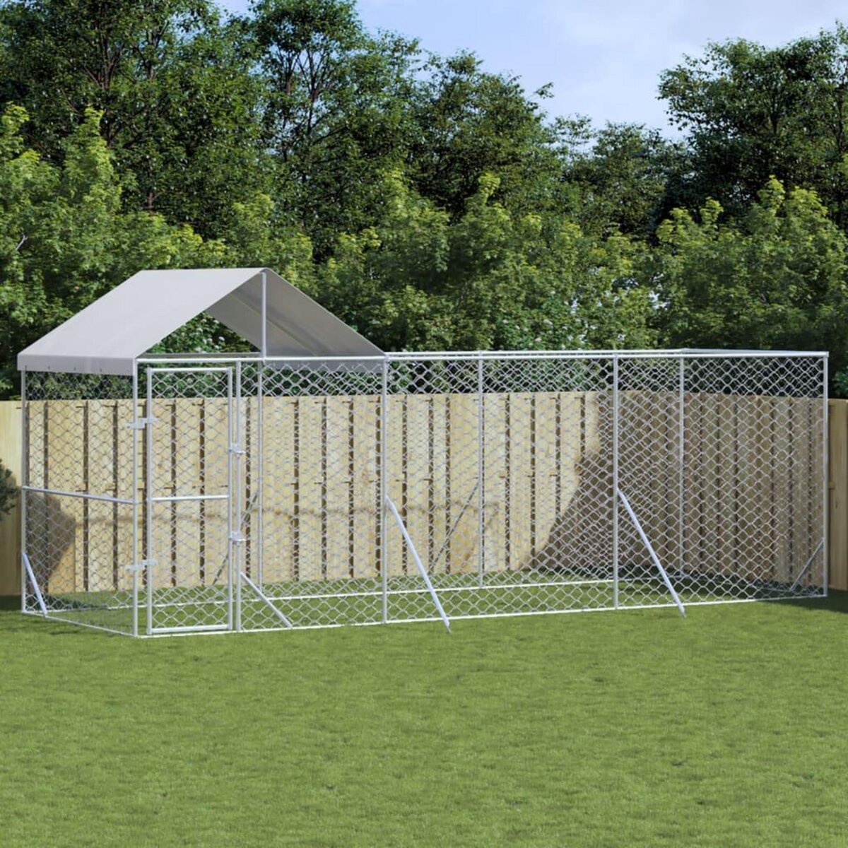 VIDAXL Chenil d'exterieur pour chiens avec toit argente 6x2x2,5 m