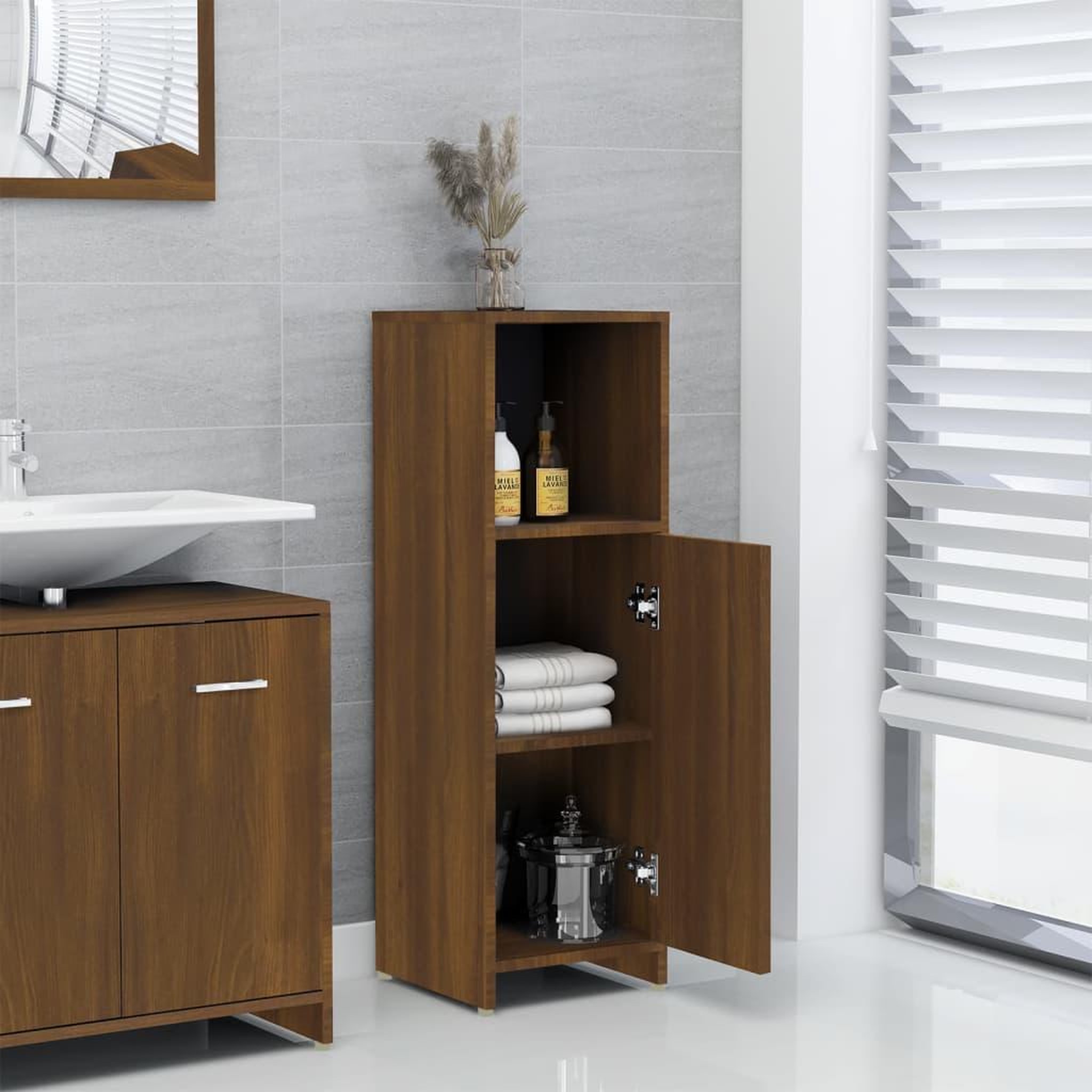 Voir la diapositive 4 : VIDAXL Armoire de bain Chene marron 30x30x95 cm Bois d'ingenierie