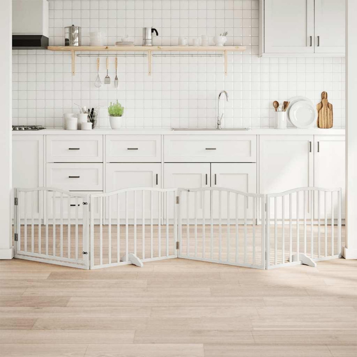 VIDAXL Barriere pour chiens et porte 4 panneaux blanc bois de peuplier