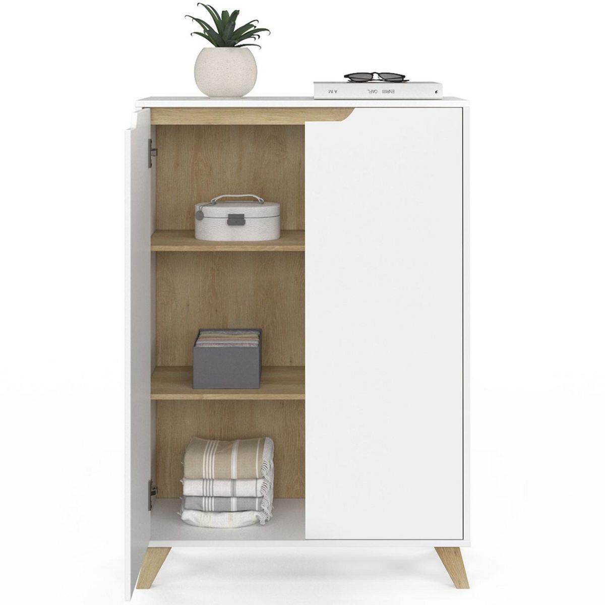 ID MARKET Meuble de rangement 2 portes HELSINKI scandinave blanc