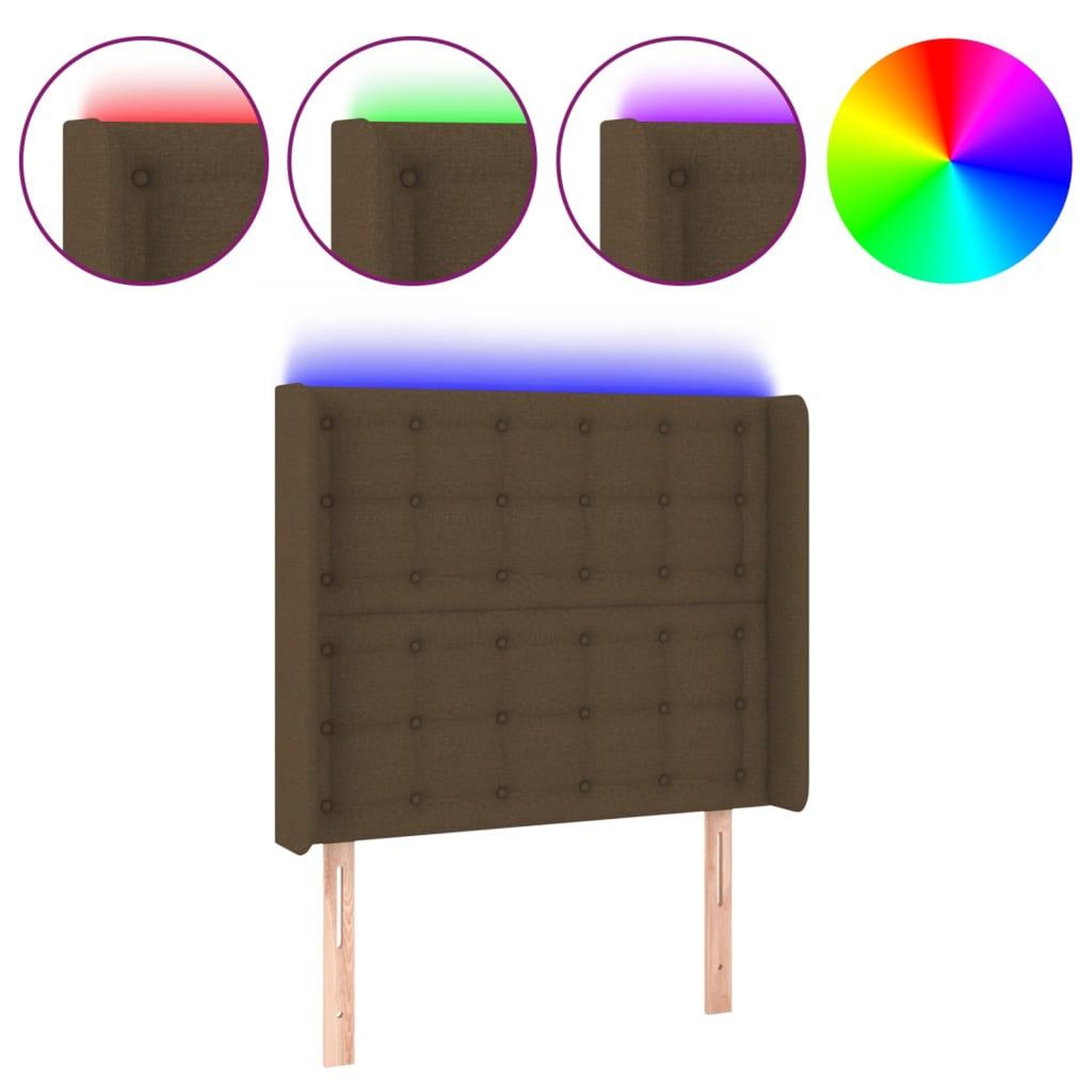 Voir la diapositive 2 : VIDAXL Tete de lit a LED Marron fonce 103x16x118/128 cm Tissu