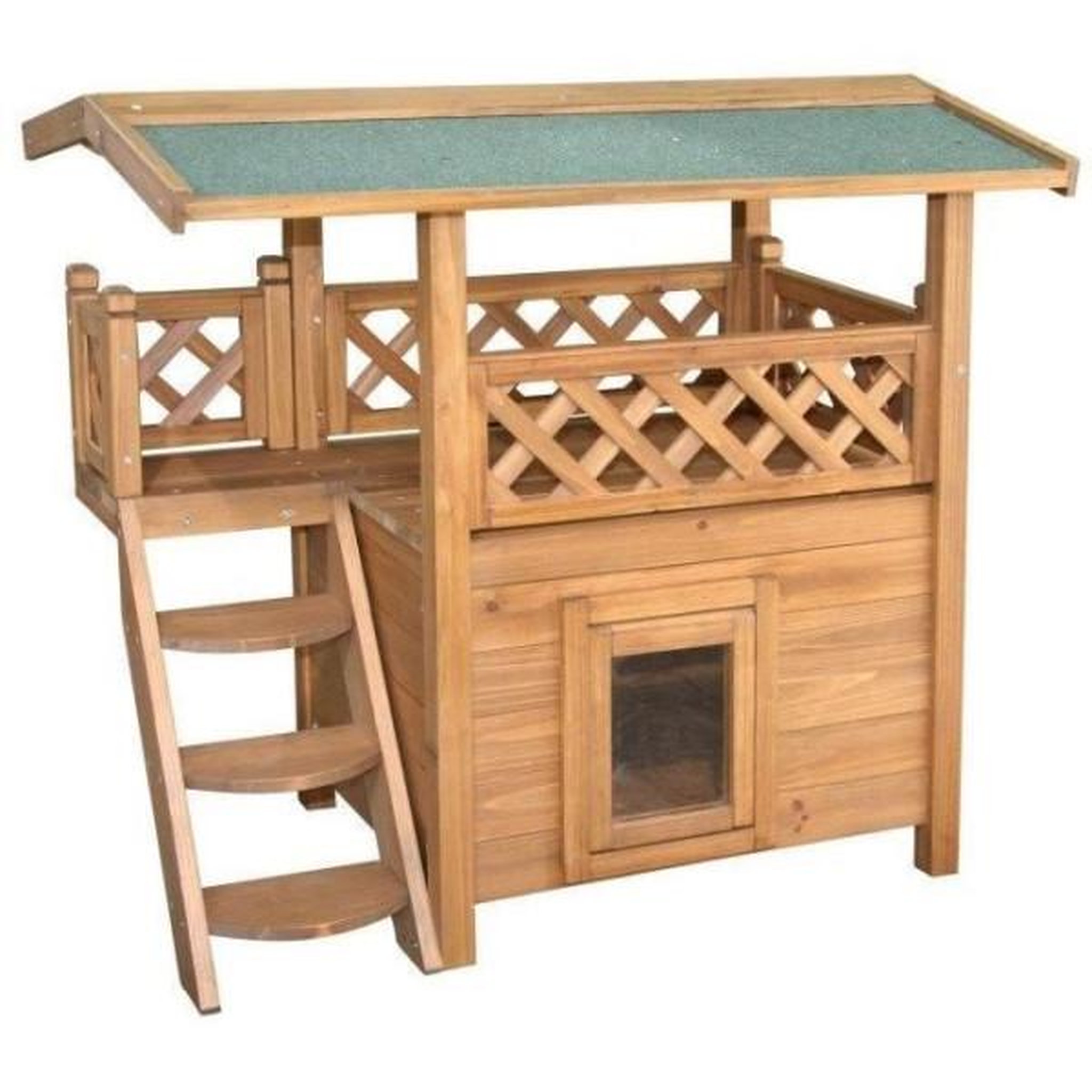 Voir la diapositive 6 : KERBL Maisonnette pour chat - KERBL - Lodge - Bois - Marron / Vert - 77 x 50 x 73 cm