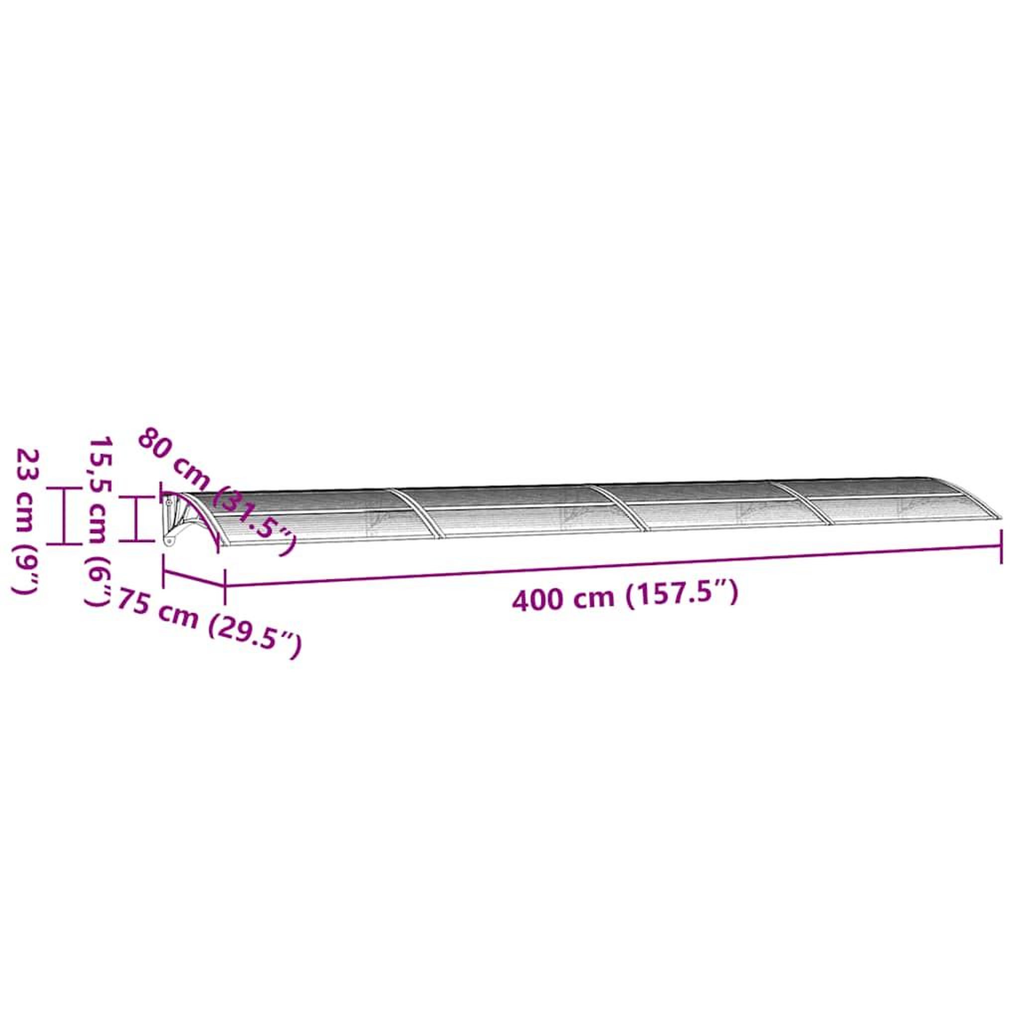 Voir la diapositive 6 : VIDAXL Auvent de porte Gris et transparent 400x75 cm Polycarbonate