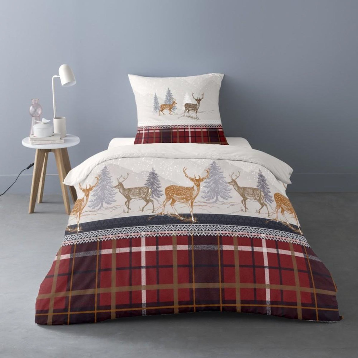 Dourev Housse de couette Flanelle 140x200 + 1 taie d'oreiller