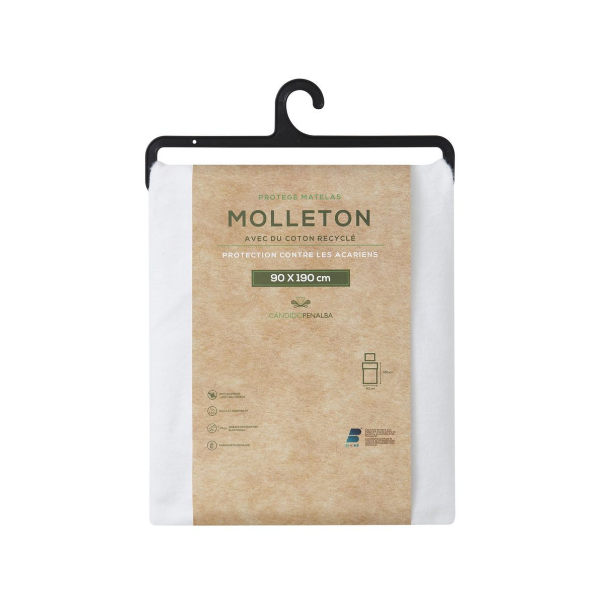 CANDIDO PENALBA Protège matelas absorbant en molleton recyclé anti acariens MALAGA 