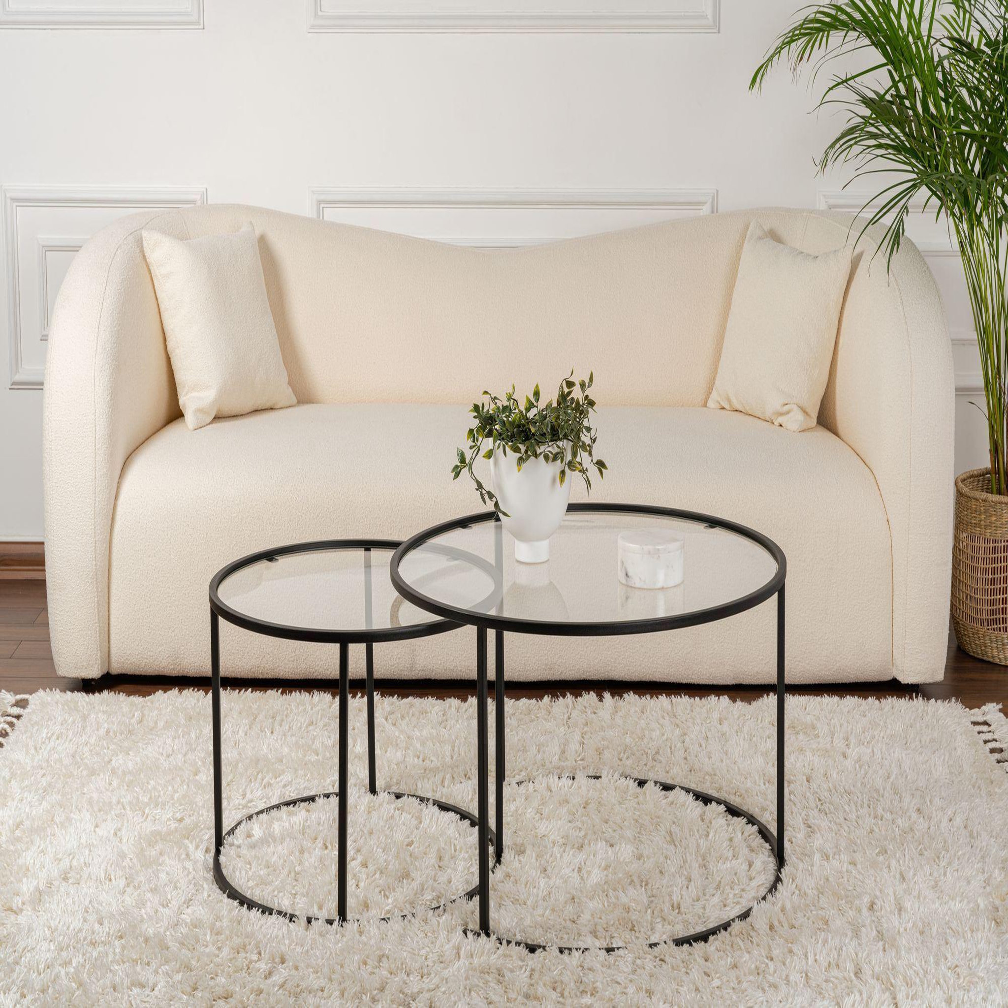 Voir la diapositive 3 : Habitat et Jardin Lot de 2 tables basses en métal  aurum  - 80 x 80 x 43 cm - noir transparent