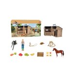 Figurines Collecta Chevaux - Cavalière avec cheval  and  écurie