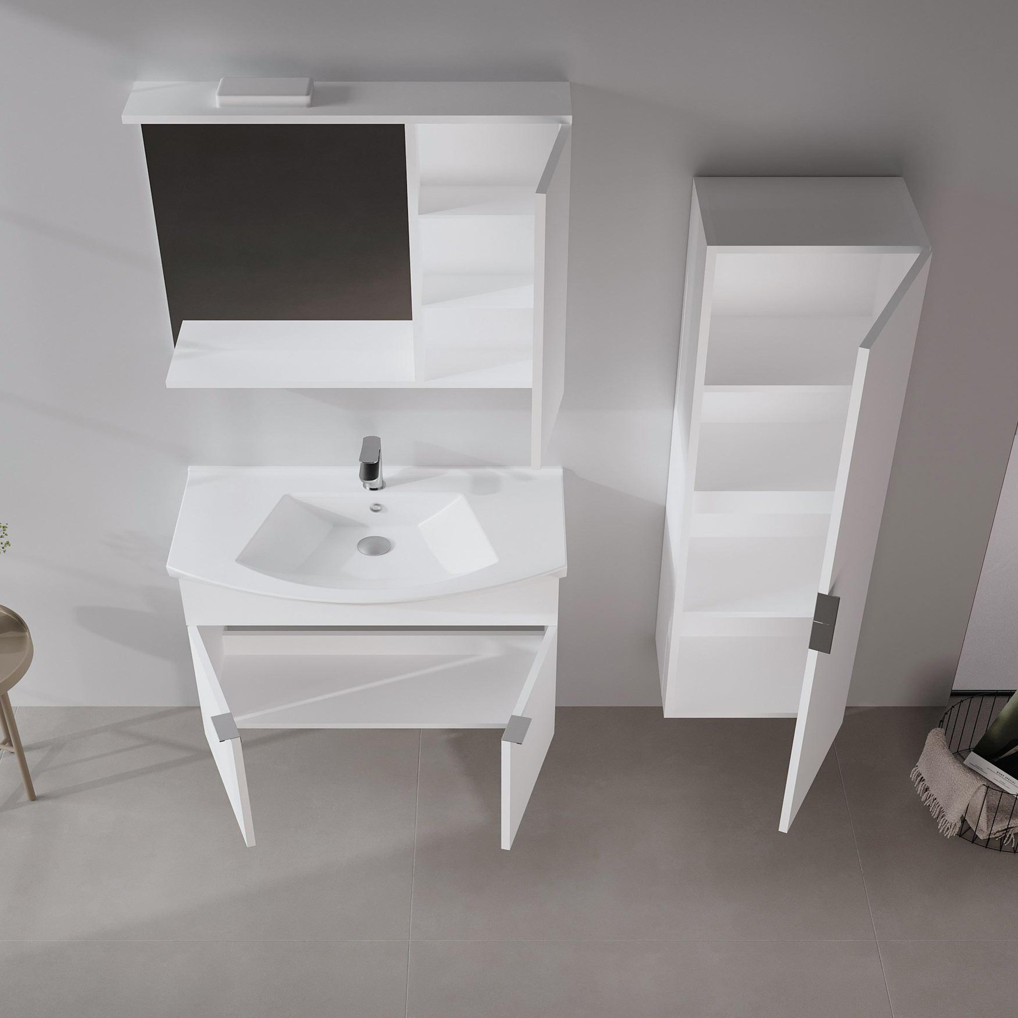 Voir la diapositive 3 : Habitat et Jardin Meuble salle de bain avec miroir  purus 80  - 75 x 18 x 68 cm - white