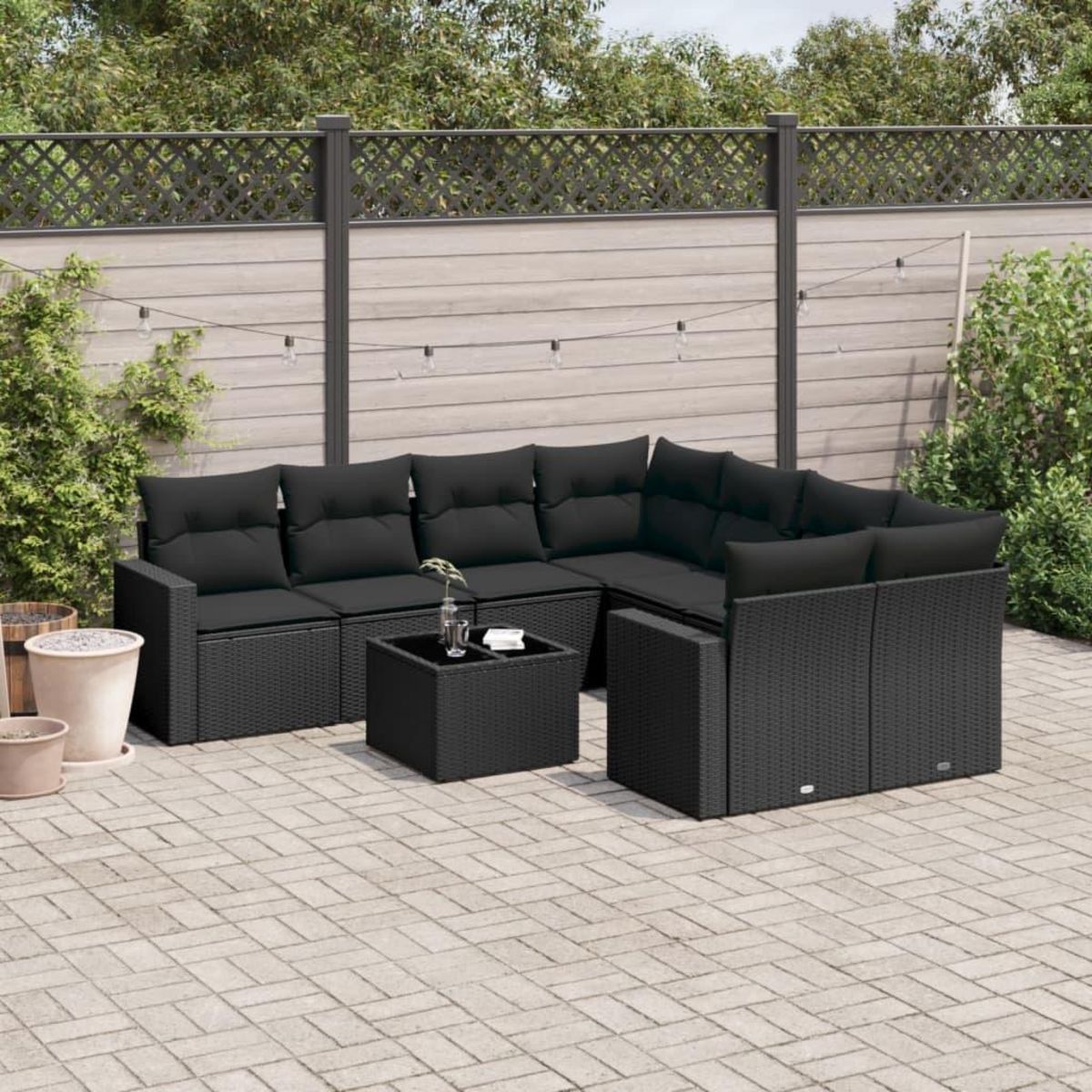 VIDAXL Salon de jardin 9 pcs avec coussins noir resine tressee