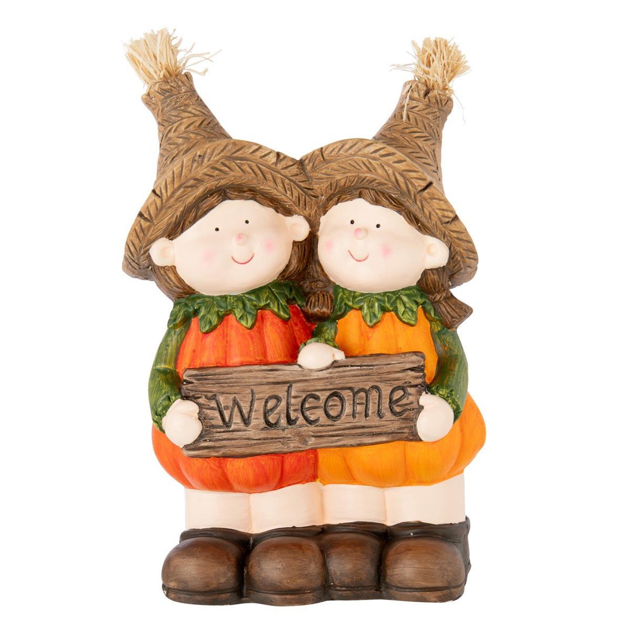 J-LINE Statuette couple enfant  welcome  34cm orange