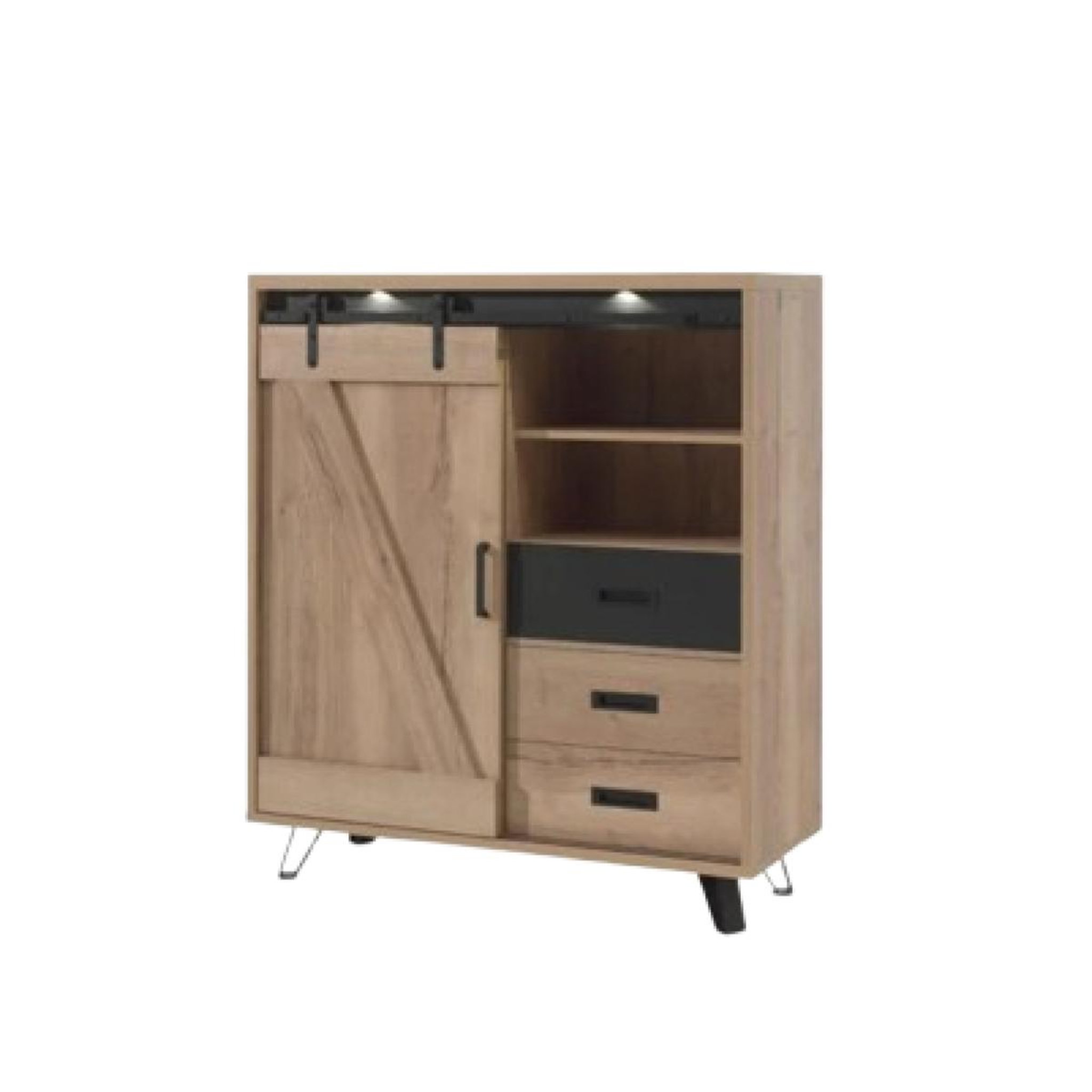 JLC KREATION Buffet haut décor chêne avec LED 2 portes COSTA