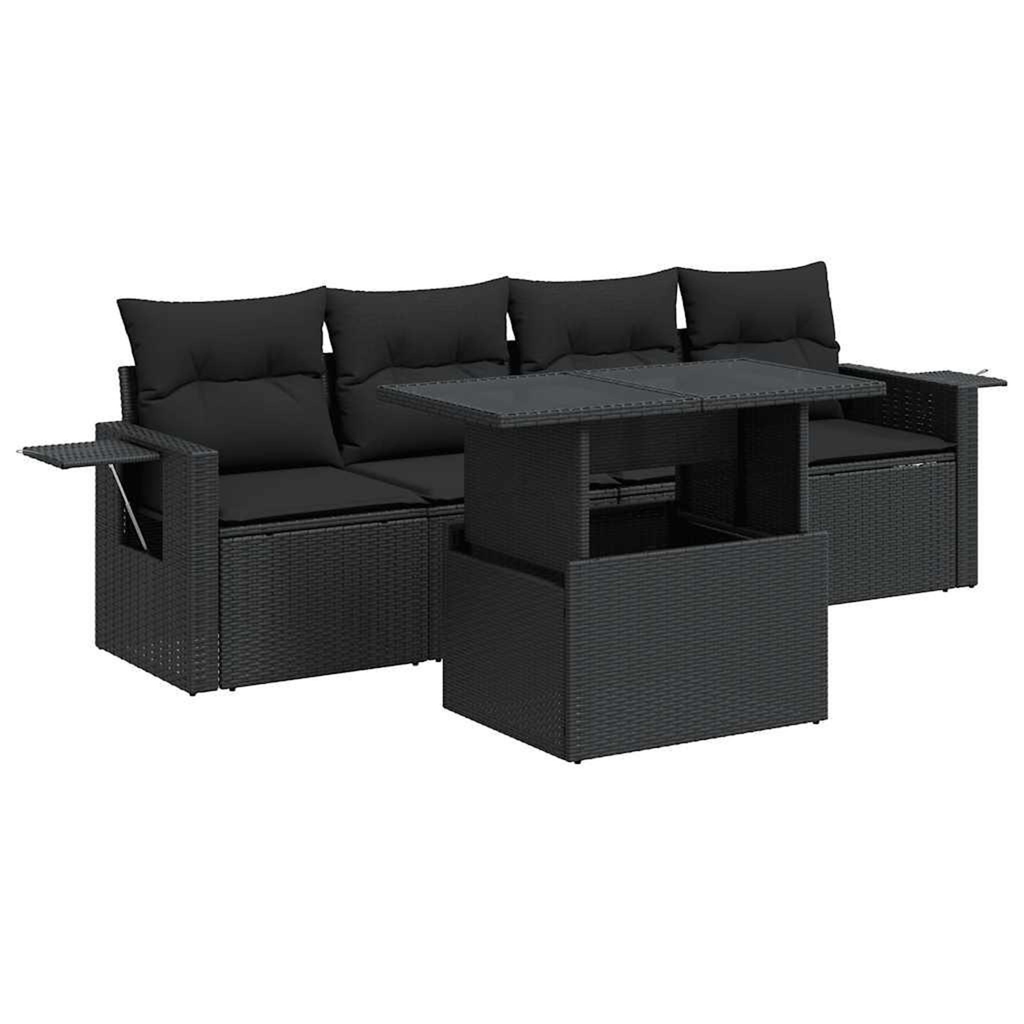 Voir la diapositive 2 : VIDAXL Salon de jardin 5 pcs avec coussins noir resine tressee