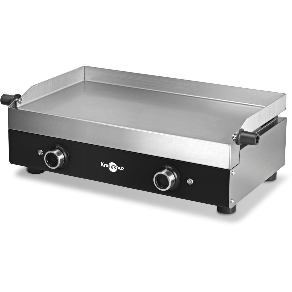KRAMPOUZ Plancha électrique PFSR2AA-KR Noire Inox 2 brûleurs à poser, 64x33 cm