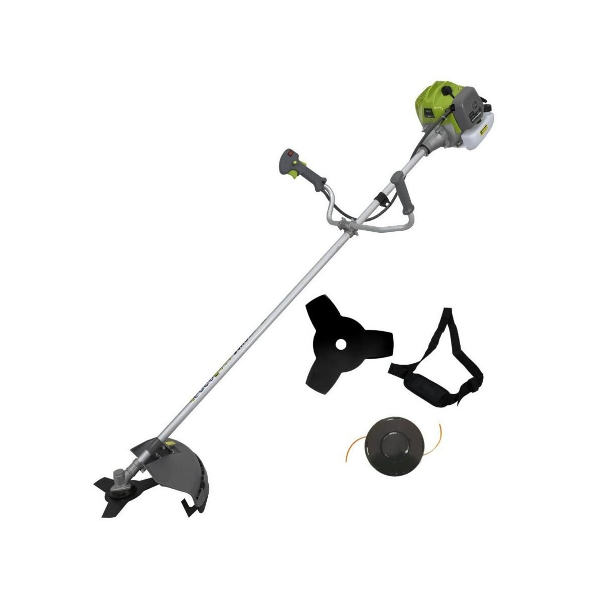 VITO Debroussailleuse thermique 43 Cm3 Moteur 2T 1,5CV Lame 3 dents + Bobine de fil + Sangle de portée VITO