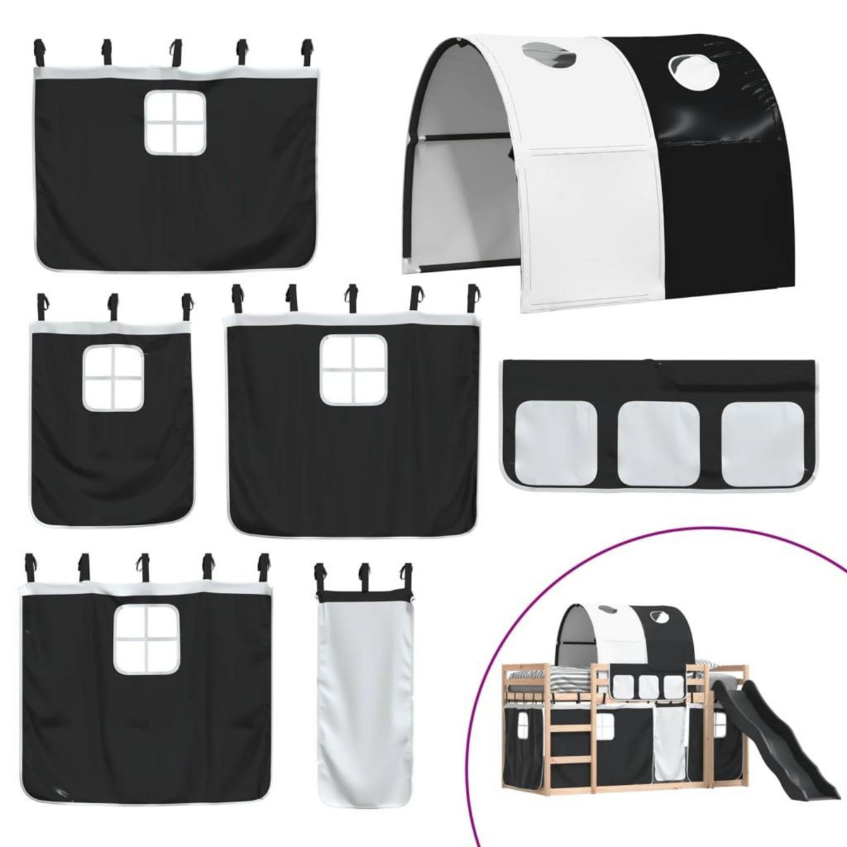 VIDAXL Lit superpose sans matelas avec toboggan blanc noir 90x190 cm