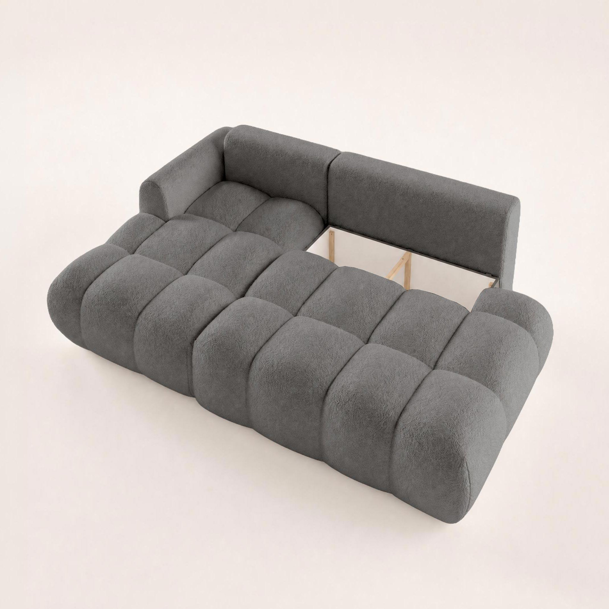 Voir la diapositive 5 : BEST MOBILIER Yulin - canapé d'angle ouvert gauche 4 places convertible avec coffre en tissu bouclette