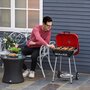 HOMCOM Barbecue à charbon BBQ grill sur pied avec couvercle et roulettes  dim. 47L x 45l x 70H cm acier émaillé rouge