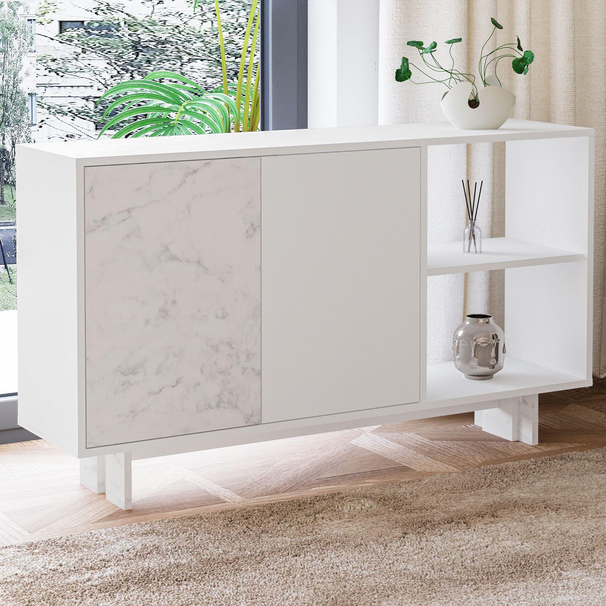 Voir la diapositive 4 : Habitat et Jardin Buffet en bois  ravello  - 140 x 35 x 80 cm - blanc