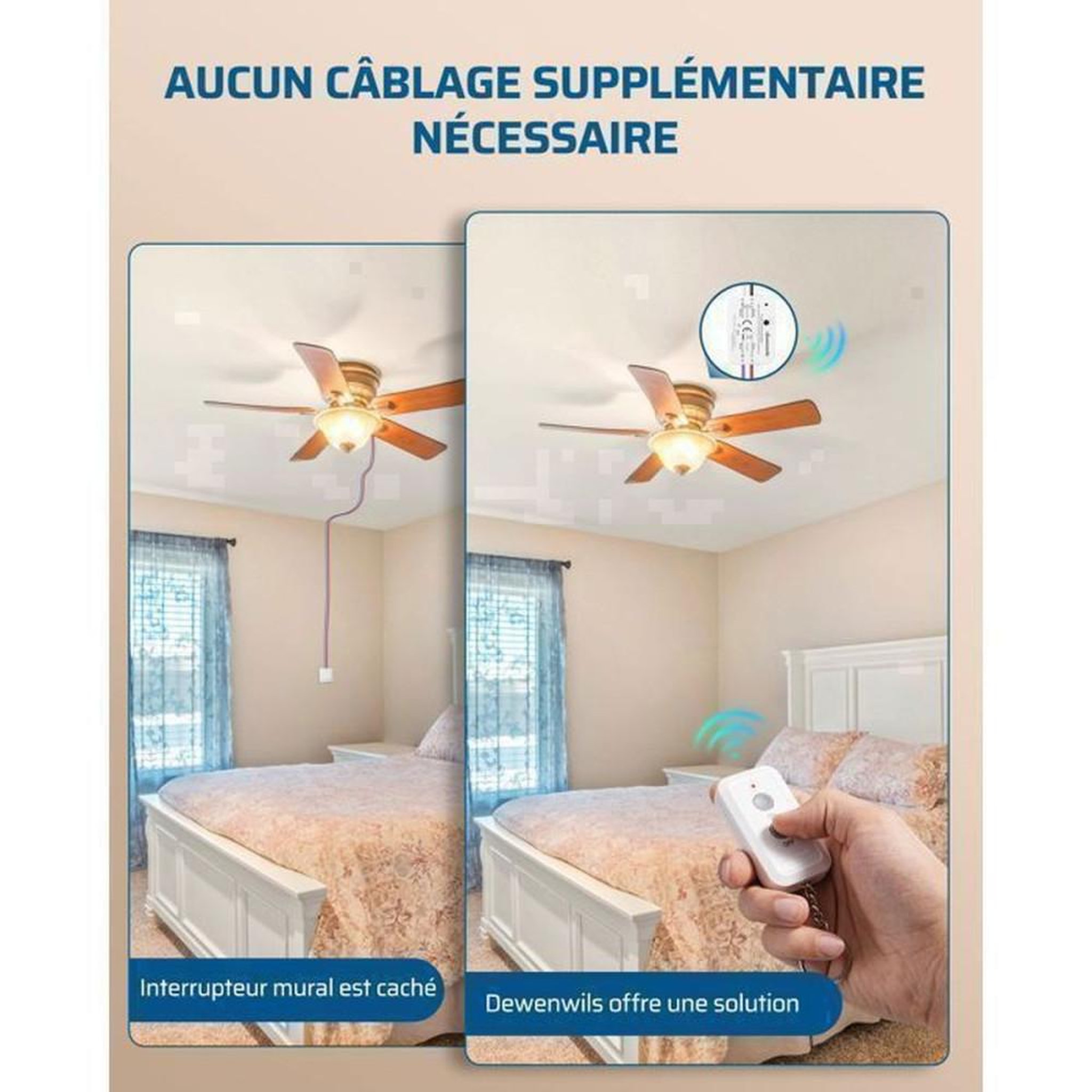 Voir la diapositive 2 : Kit interrupteur sans fil RF pour lampes 230 V 2300 W, 1 télécommande murale + 1 récepteur blanc, portée jusqu'à 30 m, fréquence 433,92 MHz