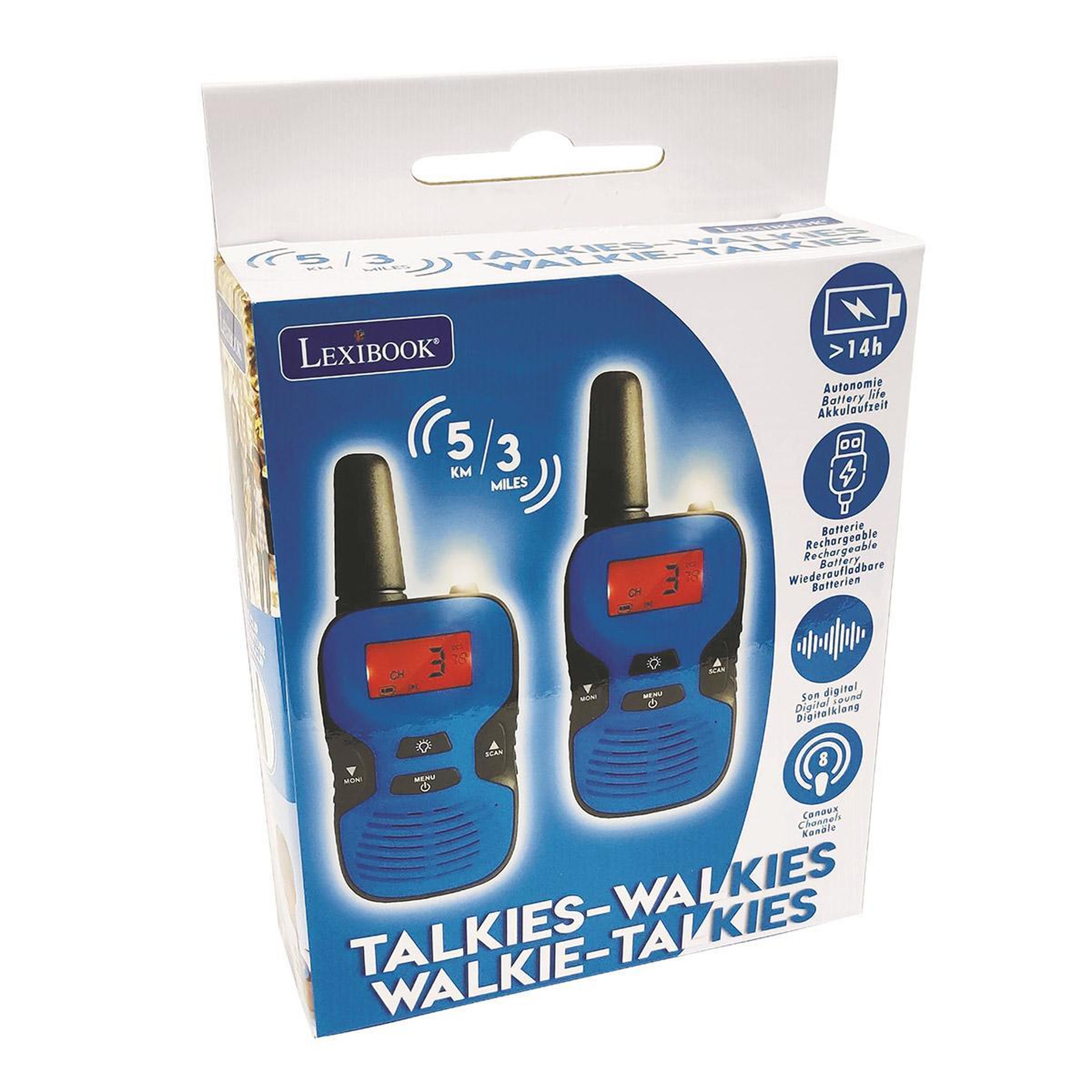 Voir la diapositive 2 : Lexibook Talkie-Walkies Digitaux rechargeables portée 5km, 8 canaux