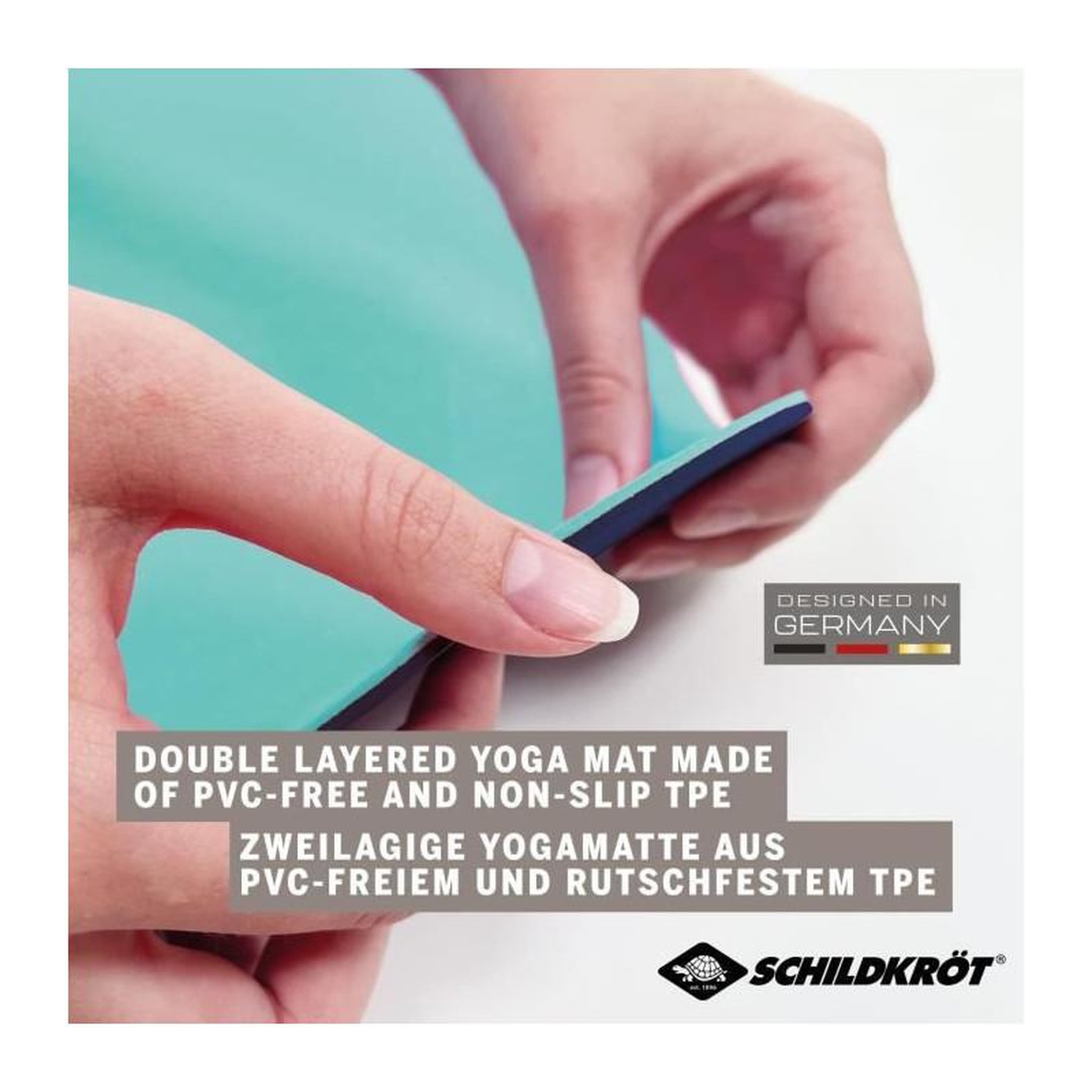 Voir la diapositive 4 : SCHILDKROT Tapis de yoga Schildkröt Fitness Bicolor 180 x 61 cm - sans PVC - résistant au glissement - marine/menthe