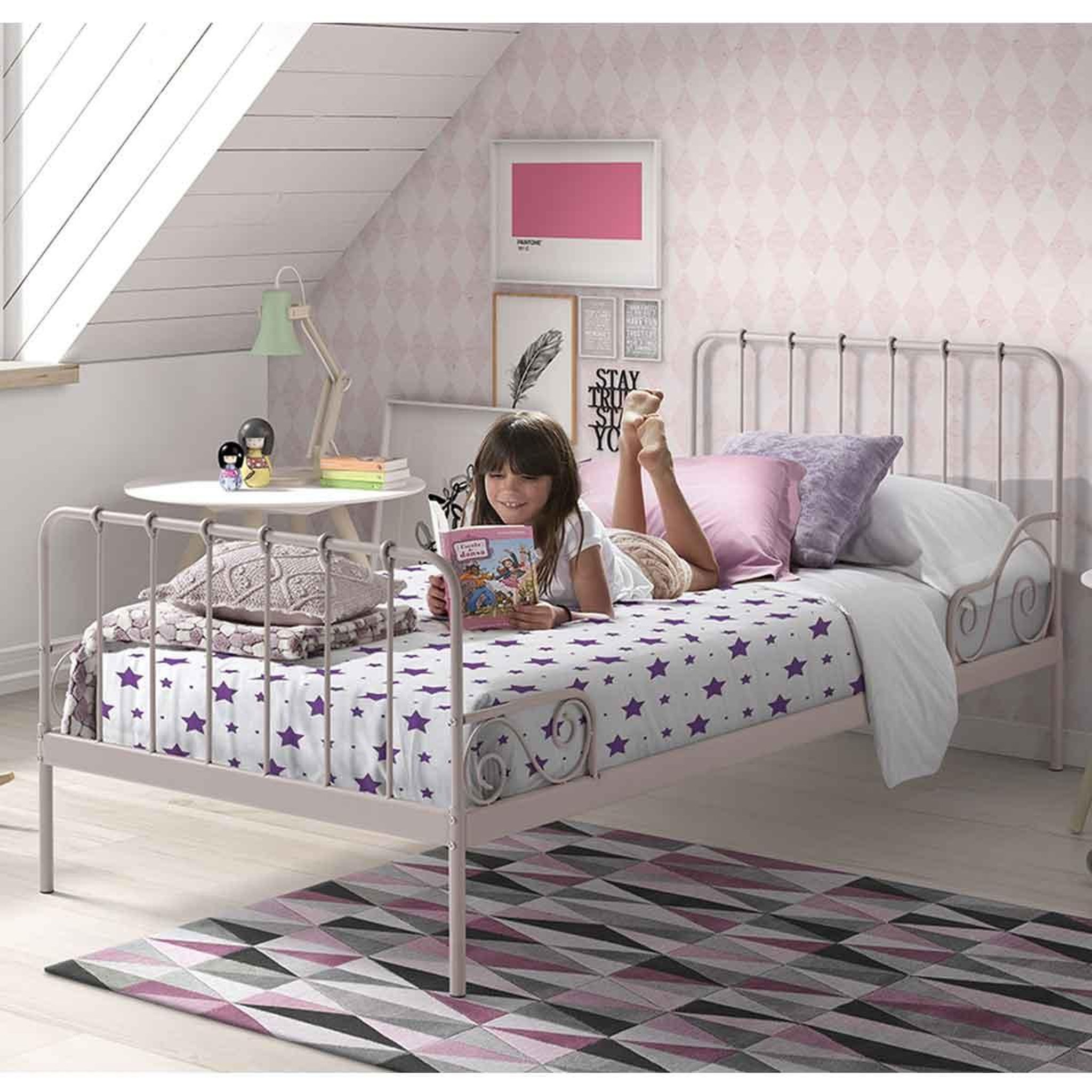 Voir la diapositive 2 : Paris Prix Lit enfant  alice  90x200cm rose