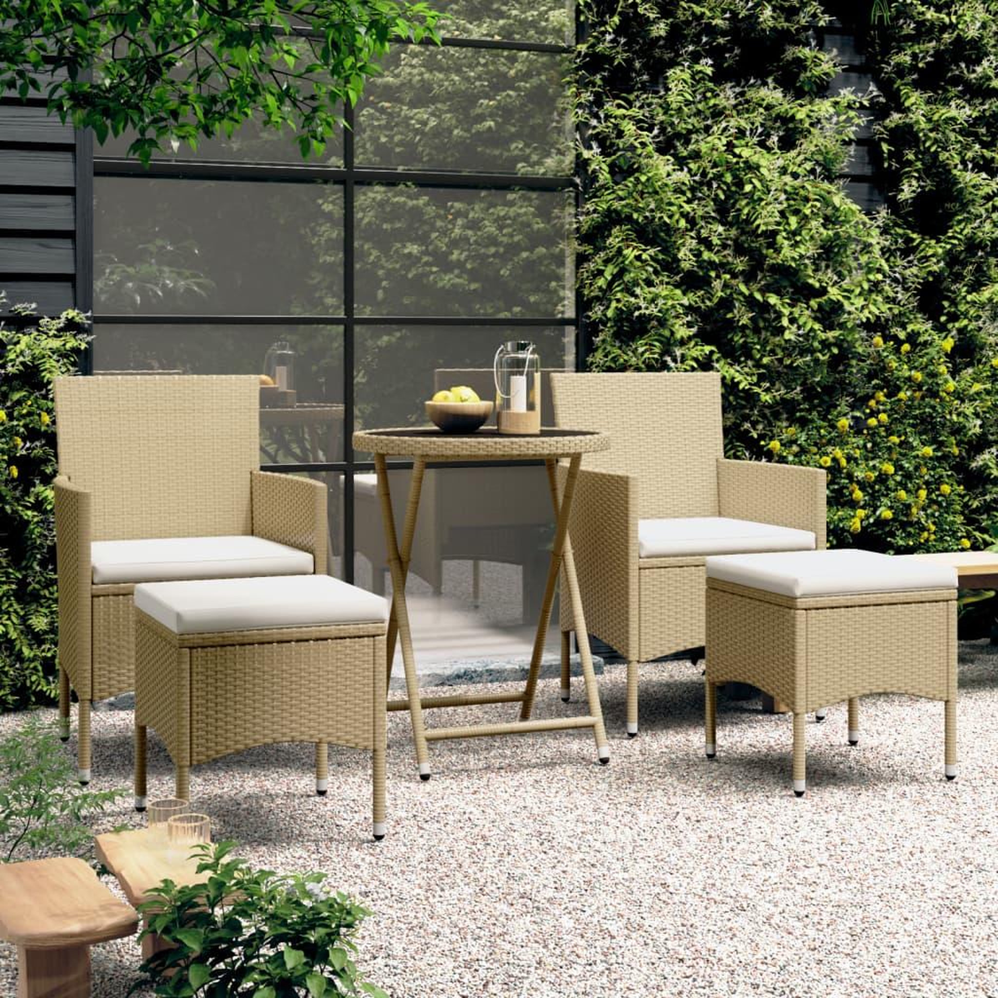 VIDAXL Ensemble de bistro 5 pcs Resine tressee et verre trempe Beige