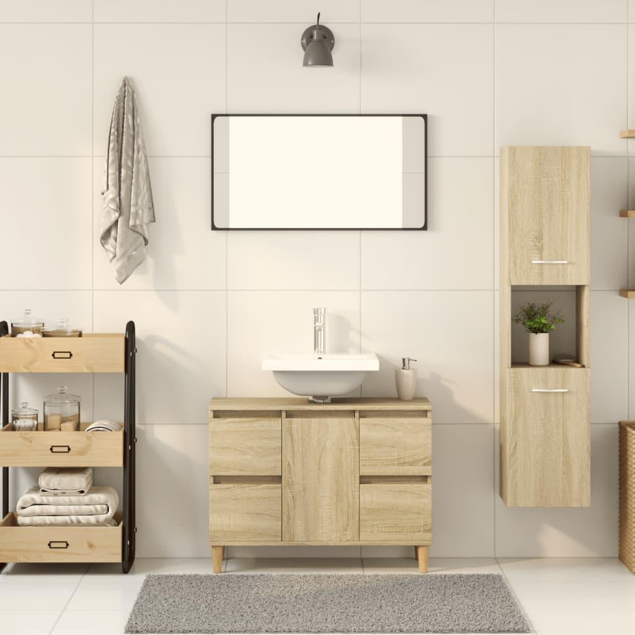 Voir la diapositive 3 : VIDAXL Armoire de salle de bain Chene sonoma 30x30x130 cm Agglomere