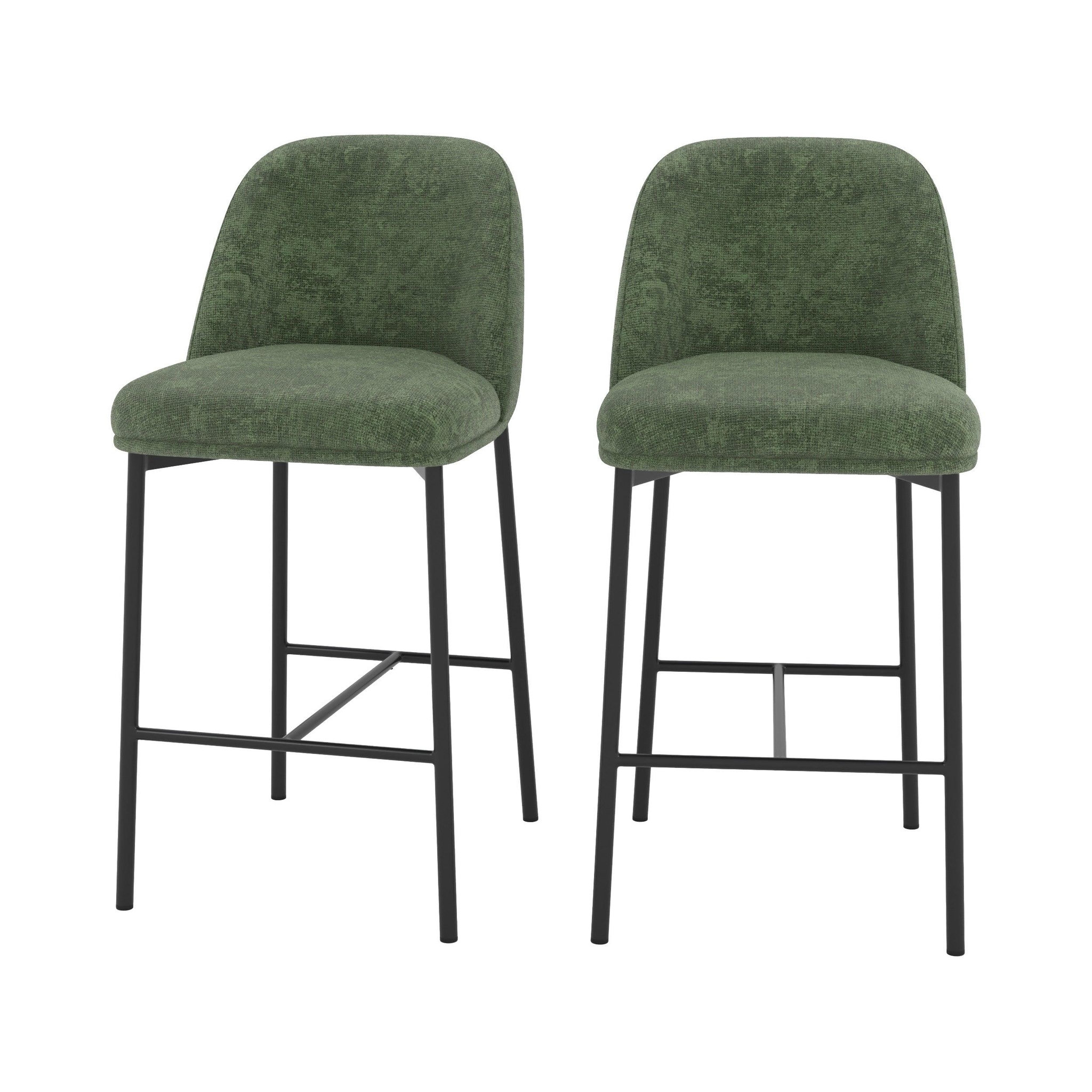 MAISON PAVANE Lot de 2 chaises pour îlot central 67 cm en tissu vert sapin-noah
