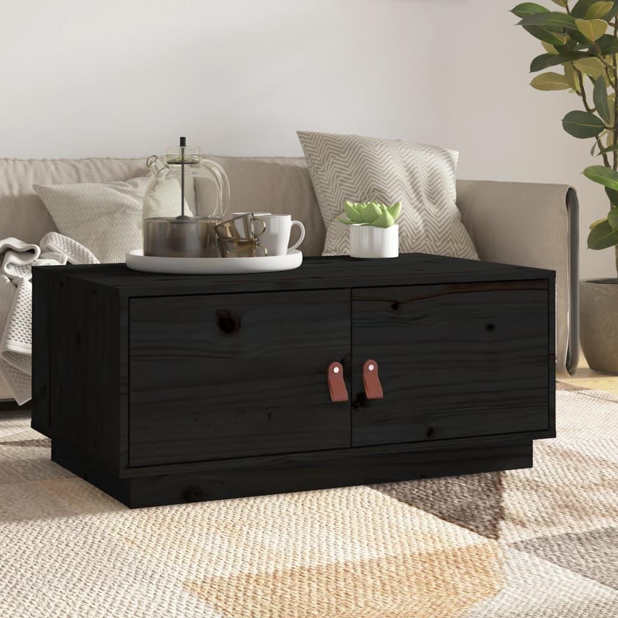 VIDAXL Table basse Noir 80x50x35 cm Bois massif de pin