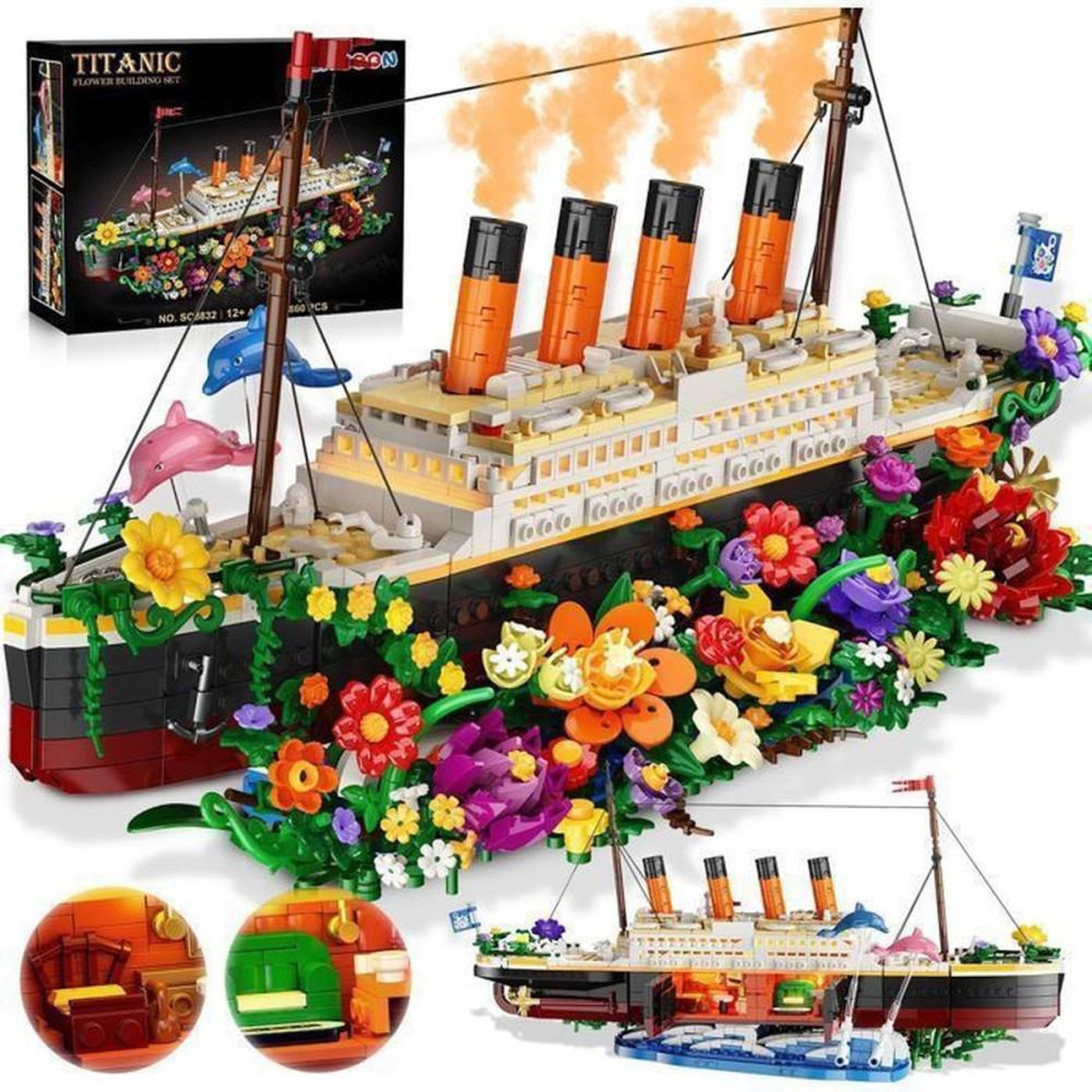 Coffret de construction maquette du Titanic double face 1860 pièces avec LED chaud et hélices arrière rotatives