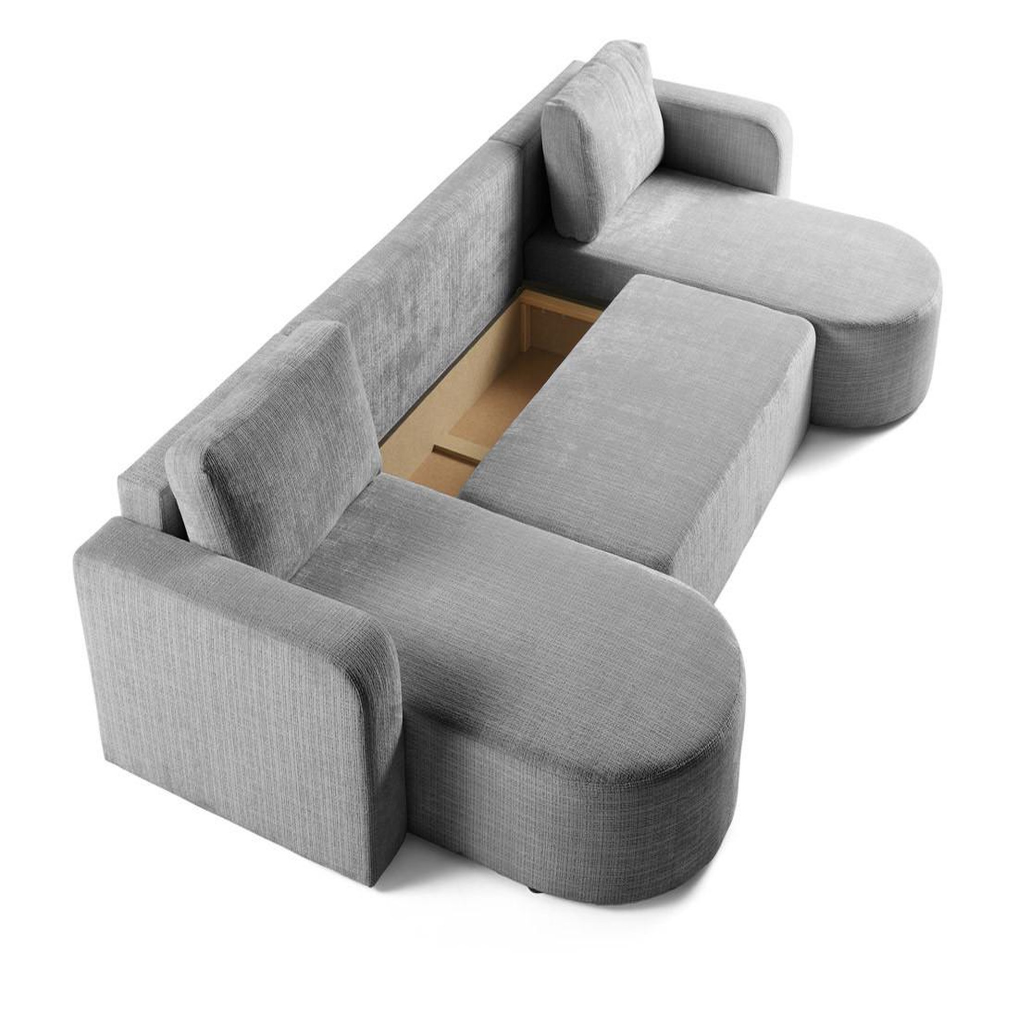 Voir la diapositive 4 : BEST MOBILIER Miro - canapé panoramique en u 7 places - convertible avec coffre - en velours texturé