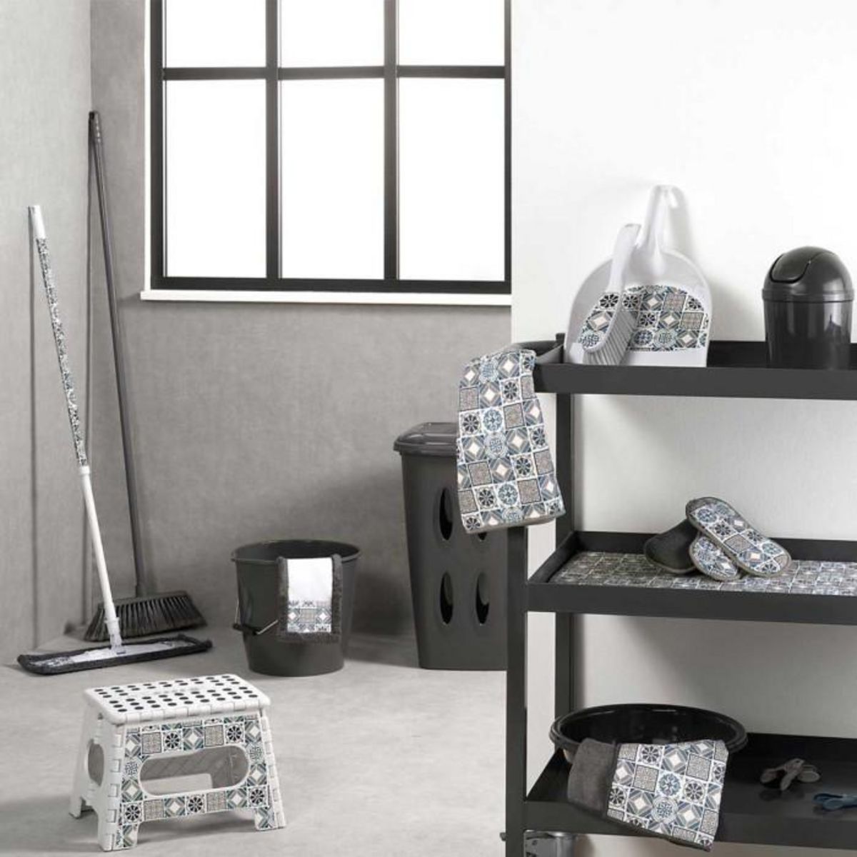 Paris Prix Lot de 3 Chiffons  Carreaux de Ciment  30x30cm Gris