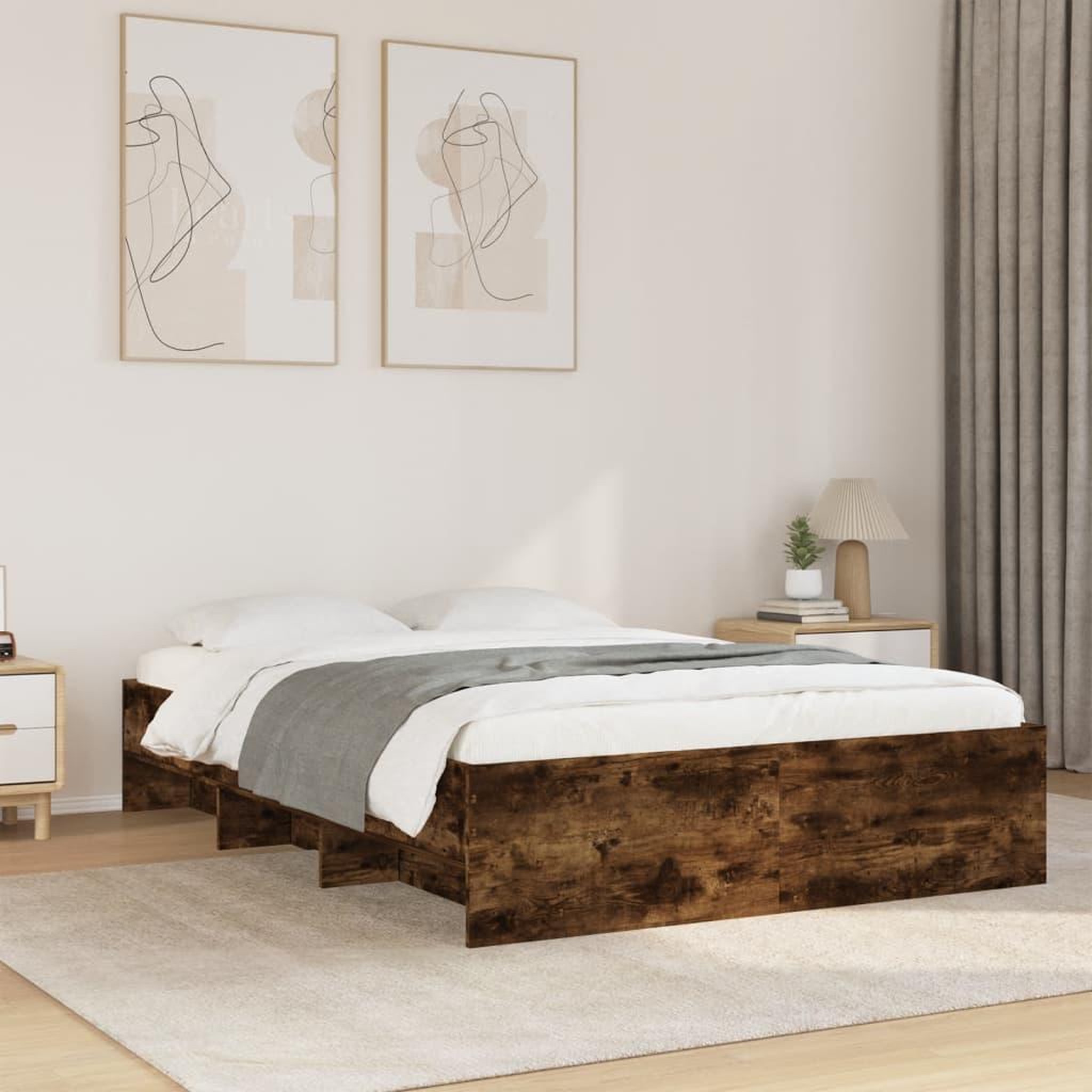 VIDAXL Cadre de lit sans matelas chene fume 120x200 cm bois ingenierie