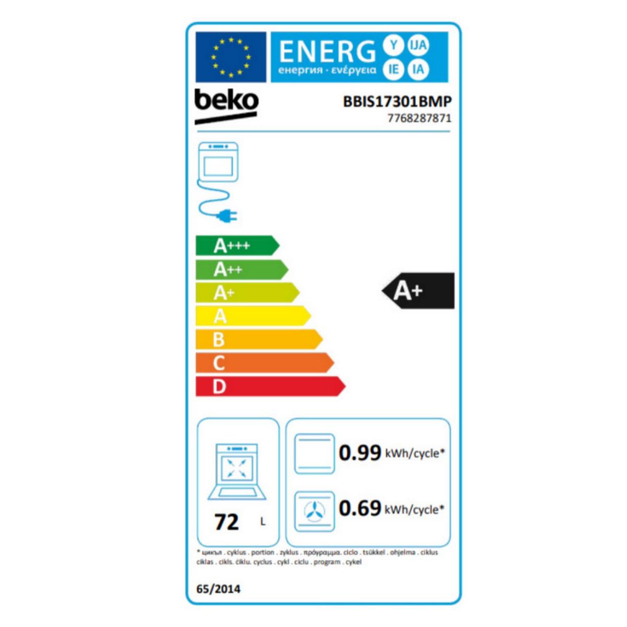 Voir la diapositive 2 : Beko Four intégrable multifonction 72l 60cm pyrolyse noir - bbis17301bmp