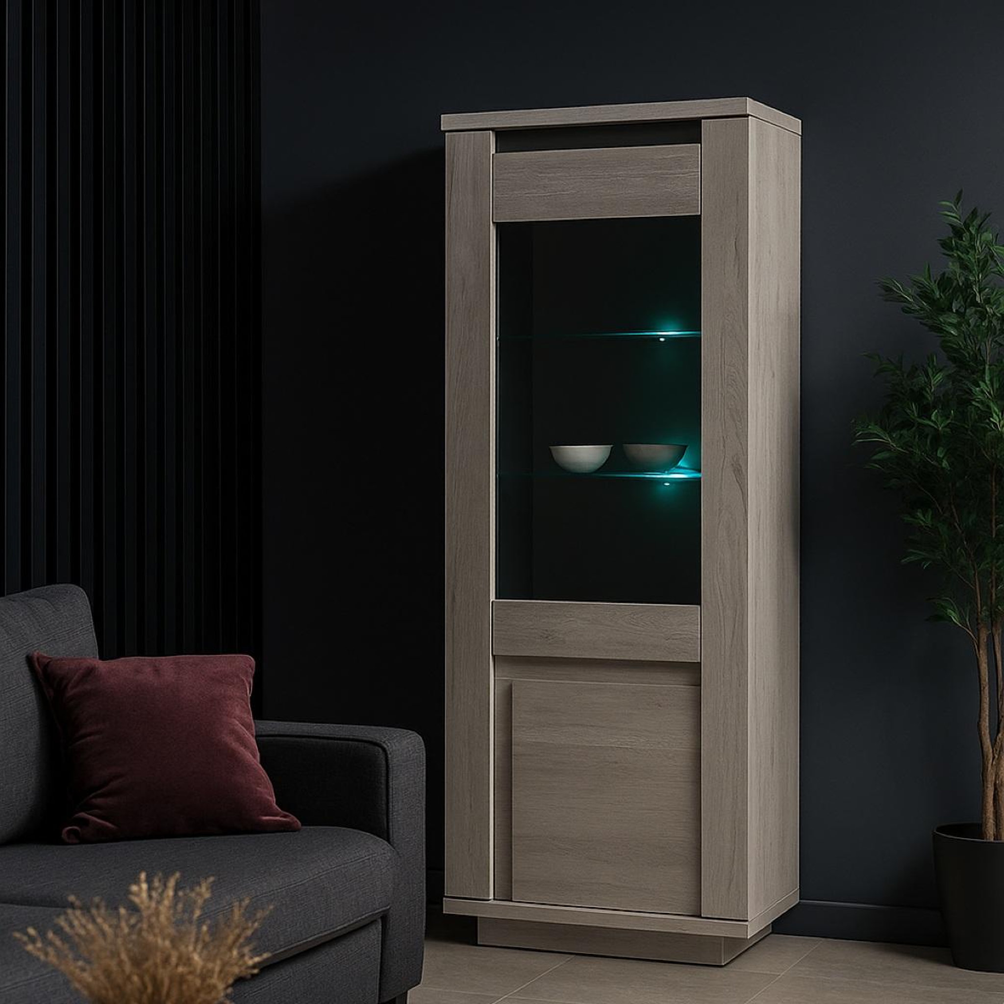 Voir la diapositive 2 : JLC KREATION Vitrine contemporaine 1 porte vitrée chêne blanchi MELINDA