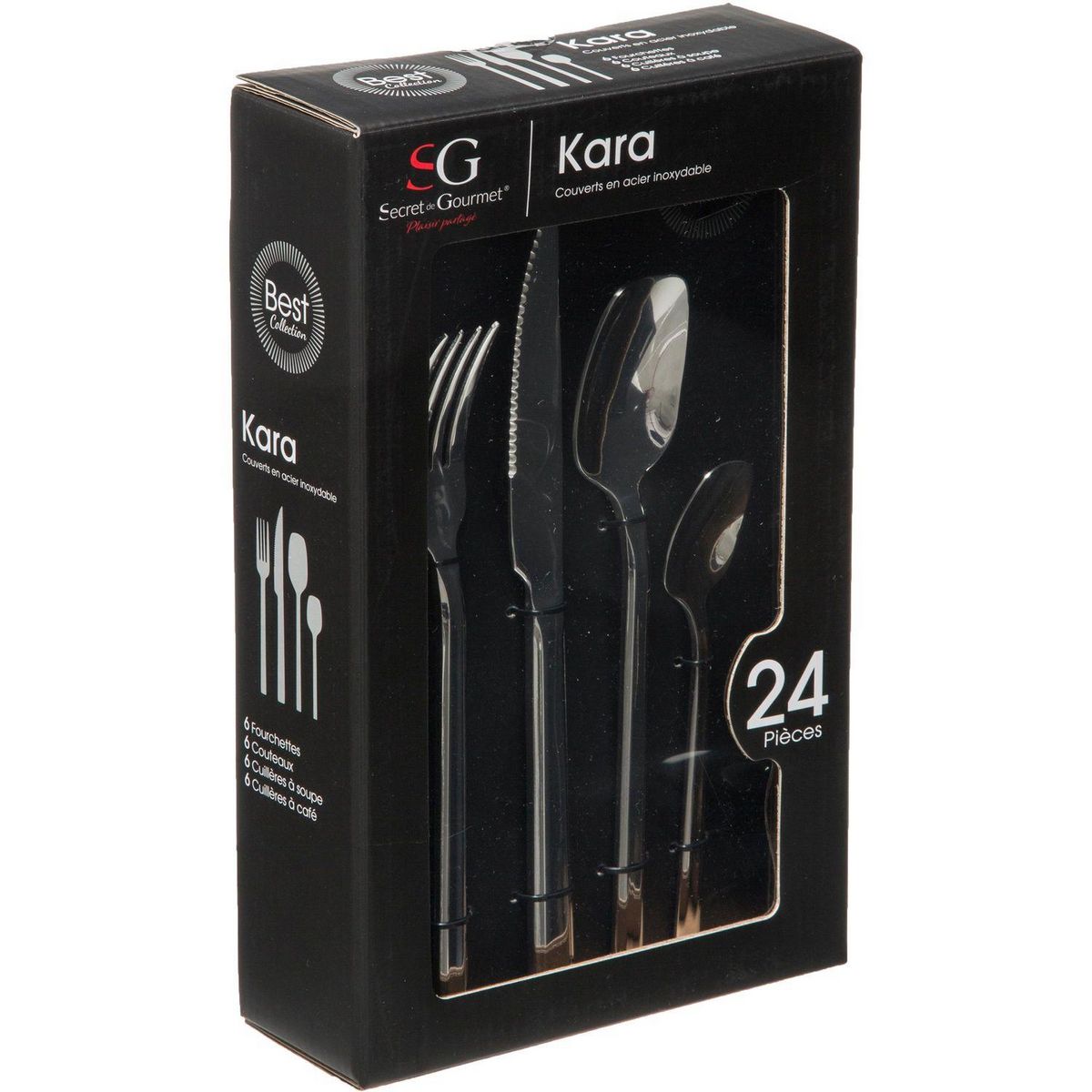 SECRET DE GOURMET Ménagère Kara en Acier inoxydable - 24 pièces - Argent
