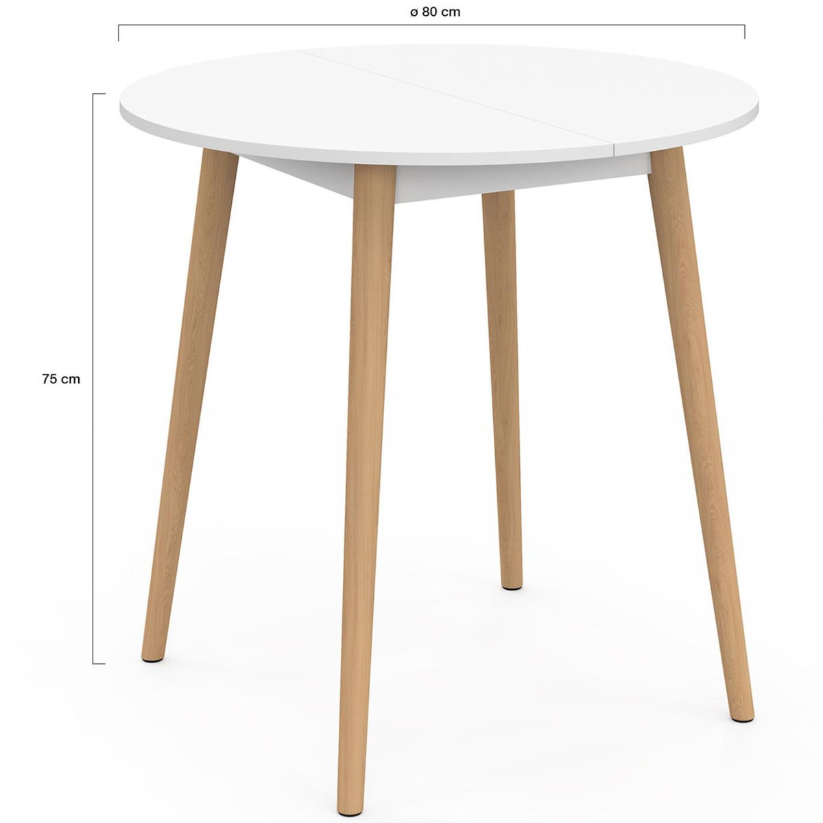 ID MARKET Table à manger fixe ronde ANGELA 4 personnes blanc pieds bois 80 cm
