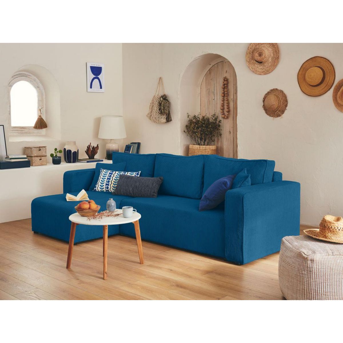 BEST MOBILIER Topaze - canapé d'angle réversible - 4 places - convertible avec coffre - en velours côtelé