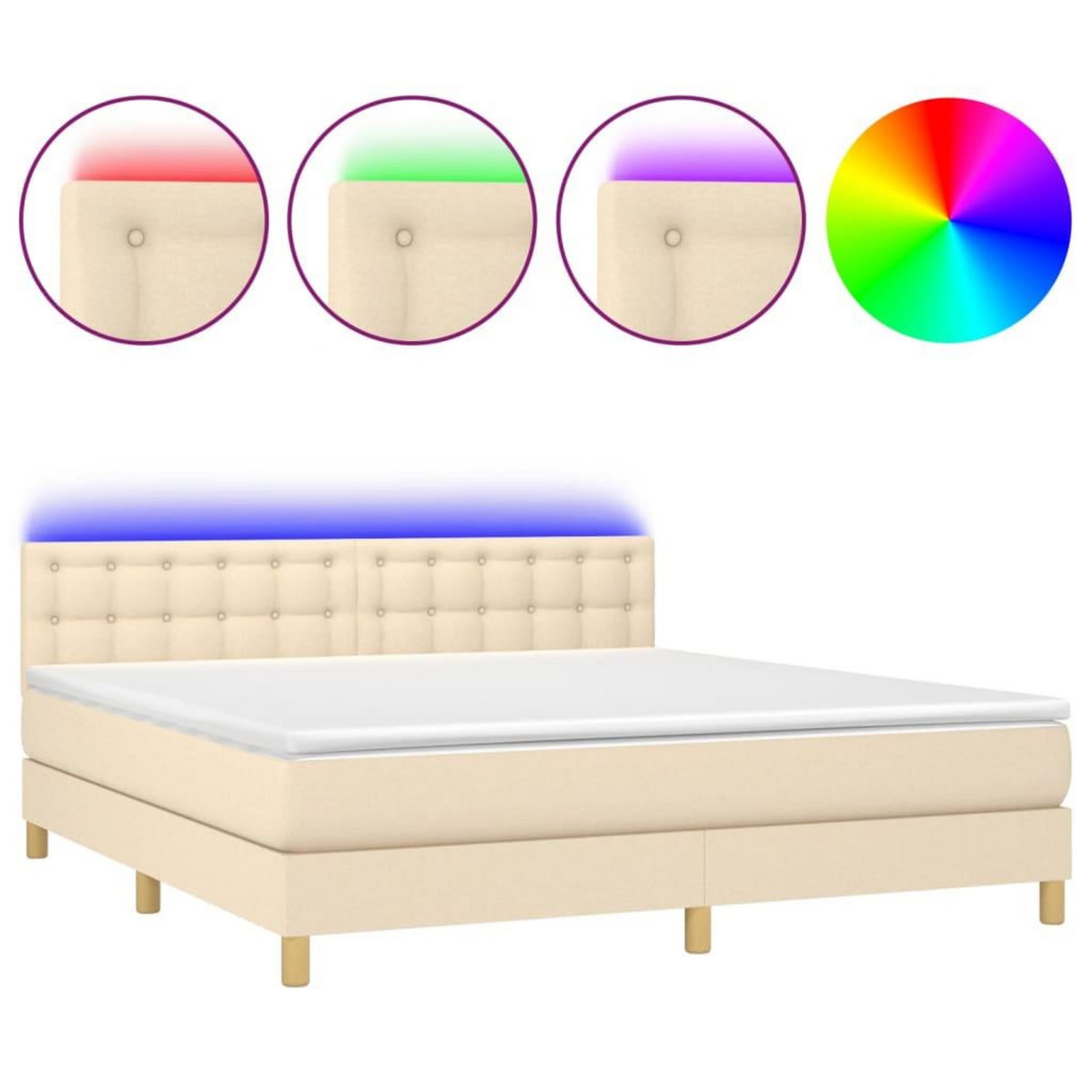 VIDAXL Sommier a lattes de lit avec matelas LED Creme 180x200 cm Tissu