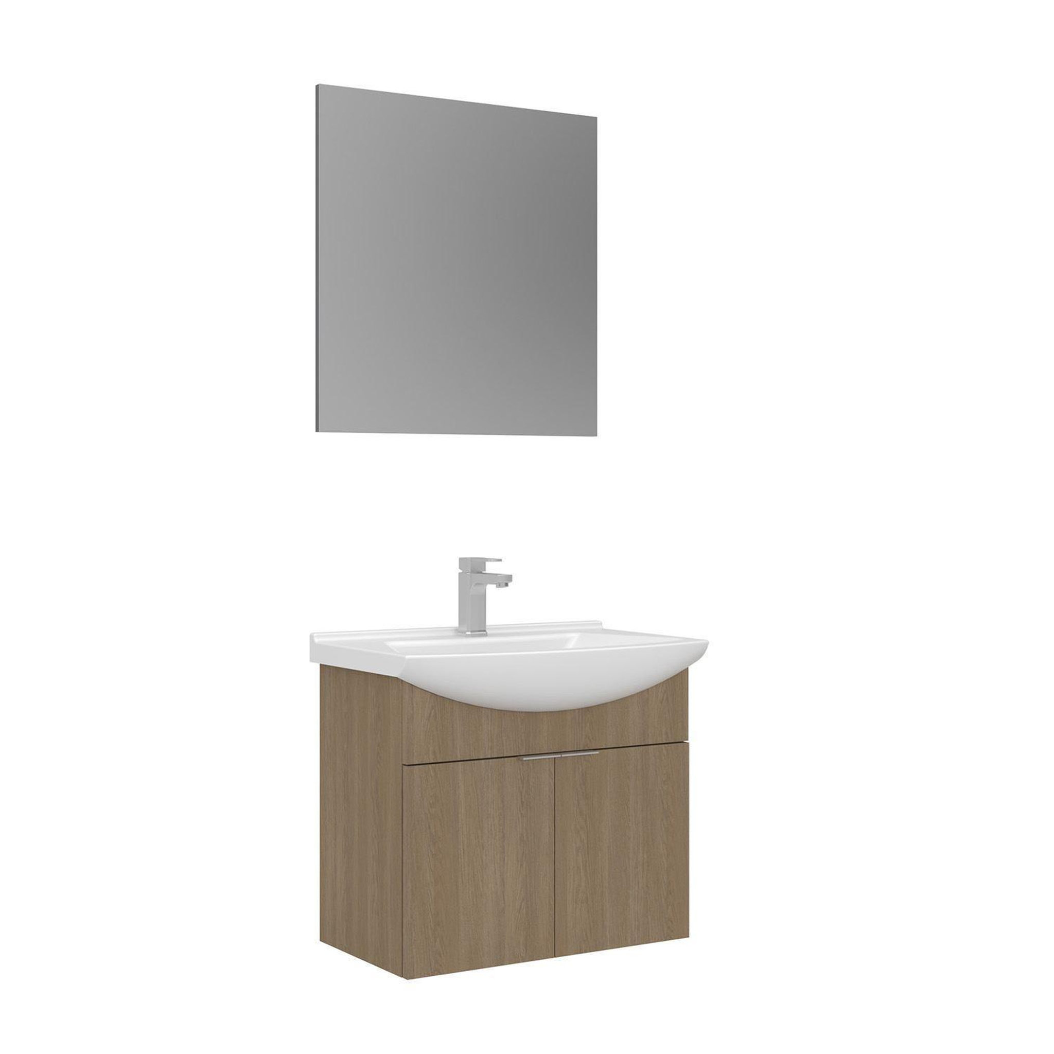 Habitat et Jardin Meuble avec simple vasque et miroir  Purus 65  - 65 x 50 x 58 cm - Oak