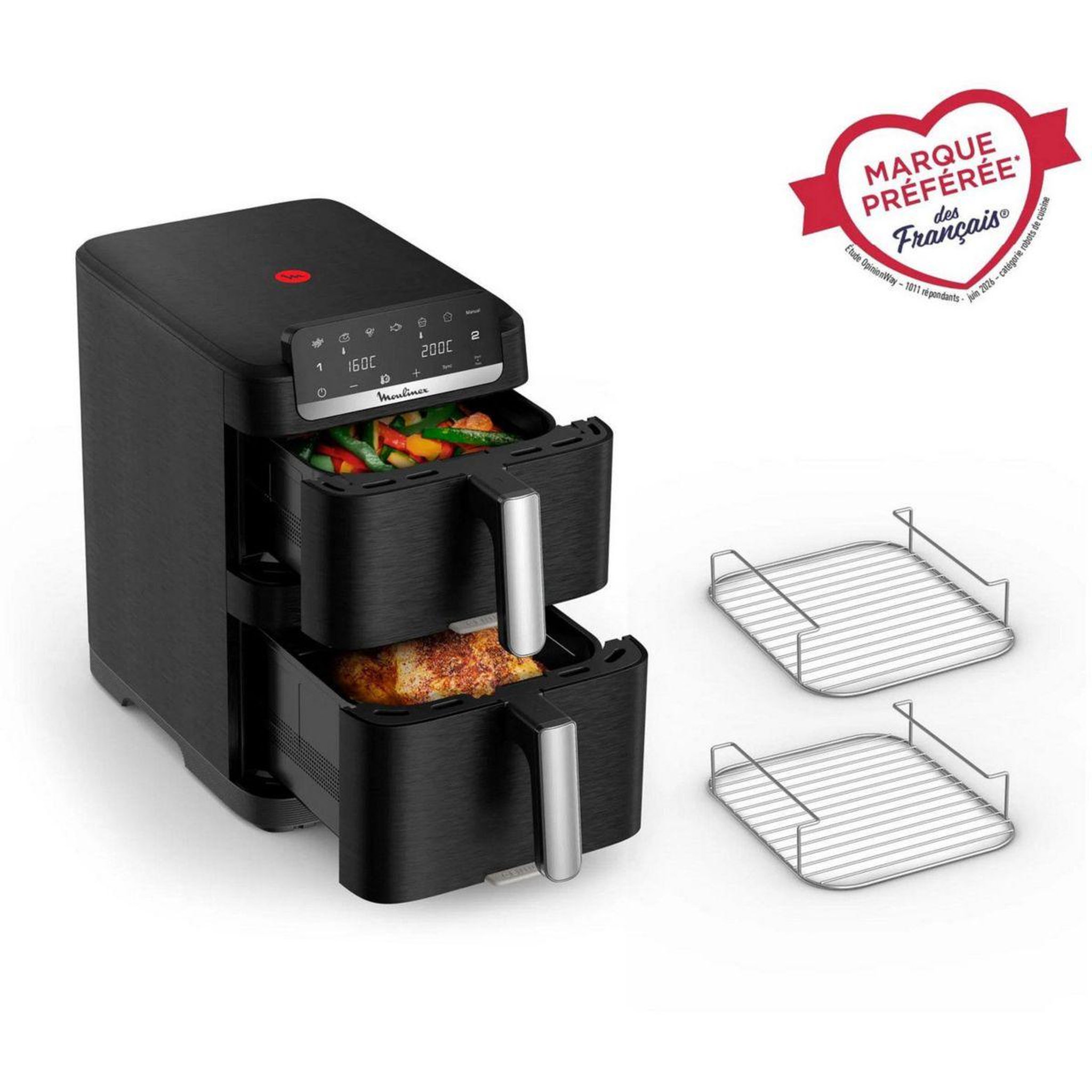 Voir la diapositive 2 : MOULINEX Friteuse sans huile easy fry crispy stack dual ez7568f0