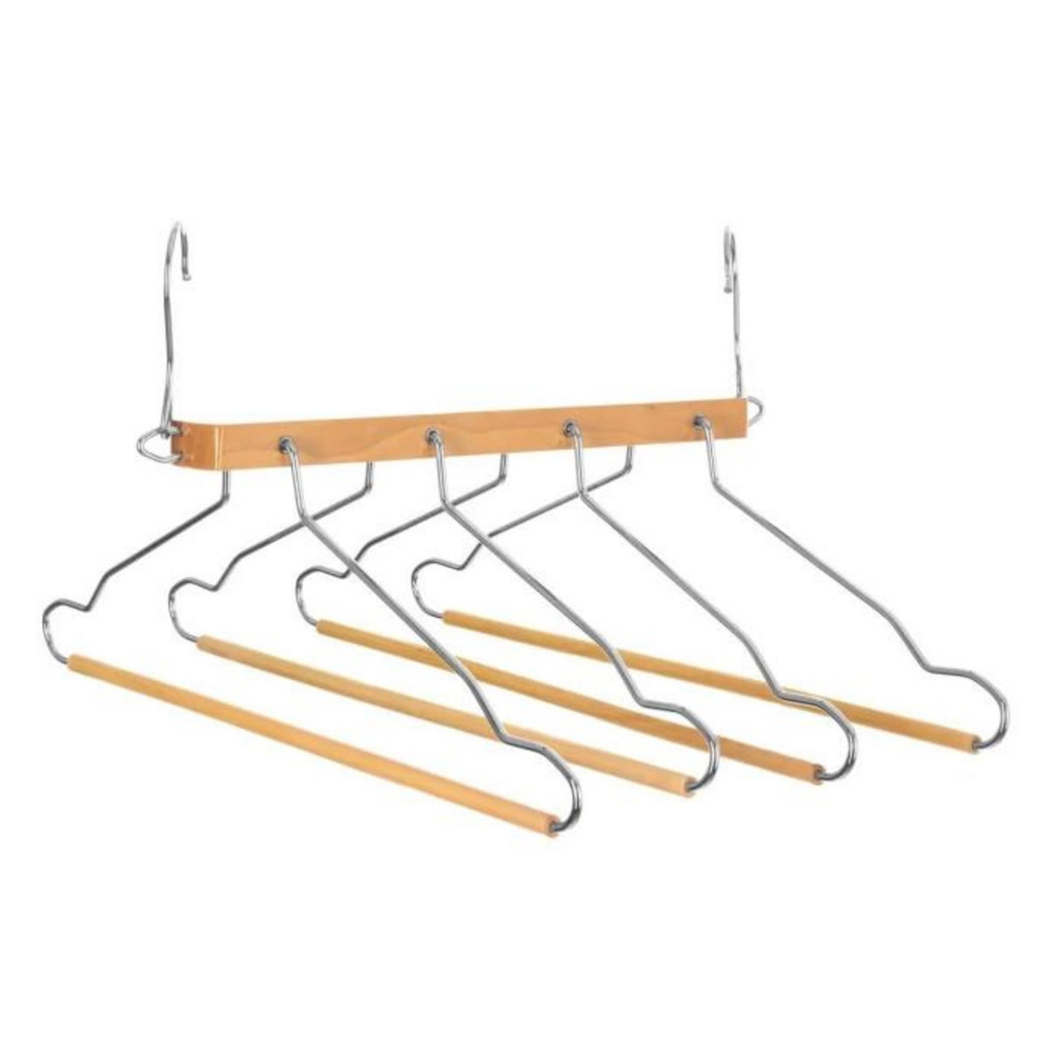 FIVE Cintre en Bois 4 Chemises & Pantalons  2 Positions  44cm Naturel