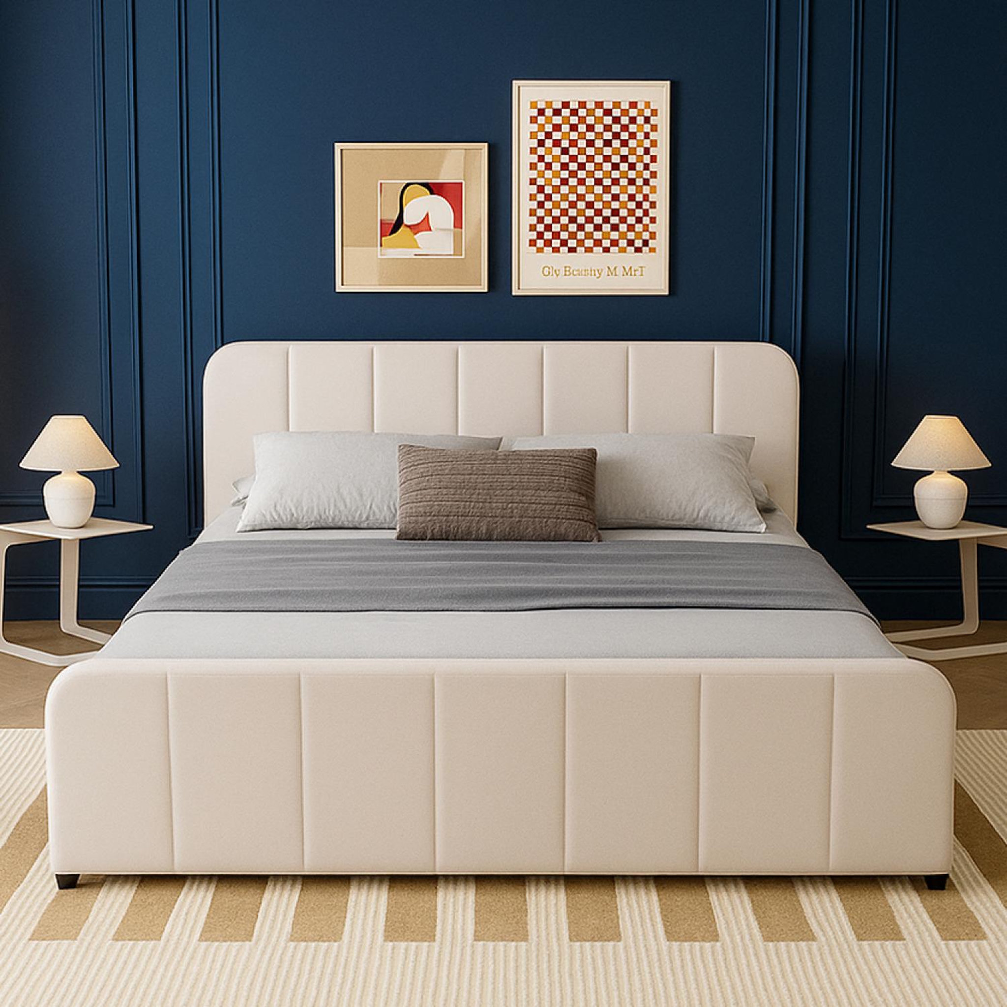 Voir la diapositive 3 : CONCEPT USINE Lit coffre 160x200cm en velours beige tampa