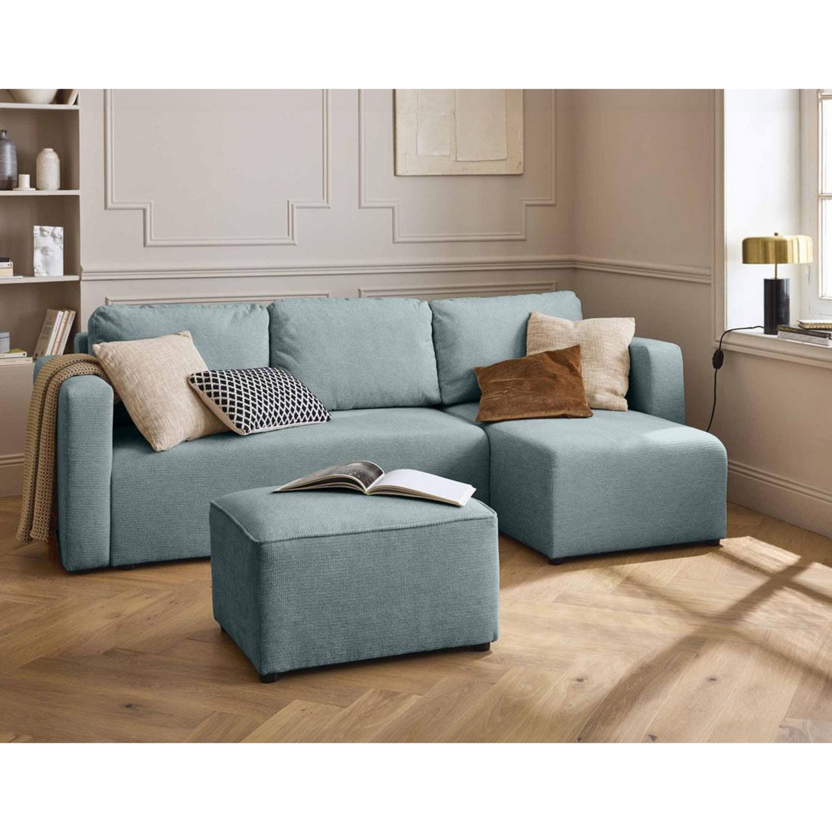 BEST MOBILIER Canopy - canapé d'angle réversible - 4 places - convertible avec coffre - en tissu texturé