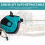 Voir la diapositive 4 : HOMCOM Dévidoir mural enrouleur automatique pivotant 180° tuyau 15 + 1,5 m avec lance arrosage support mural intégré turquoise noir