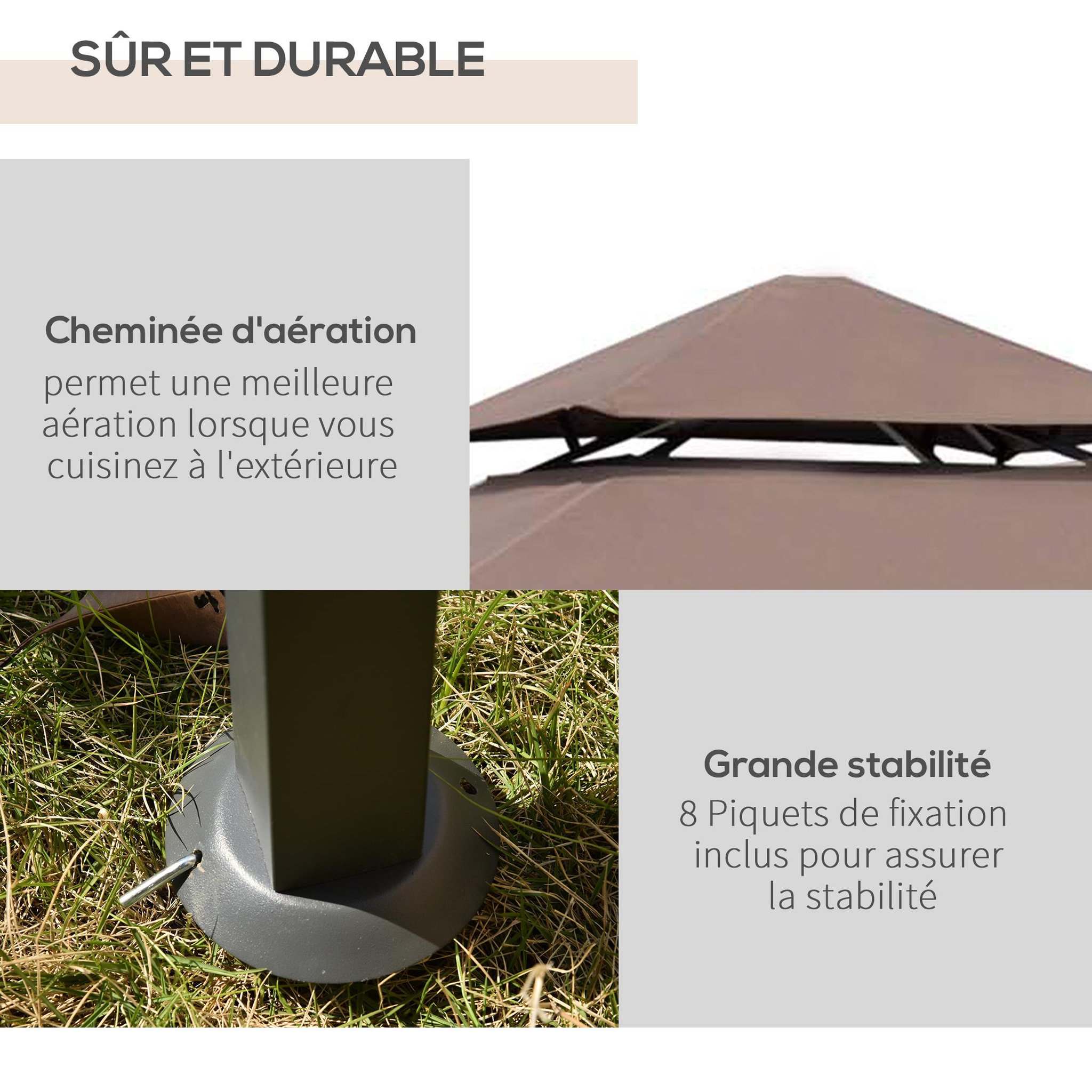 Voir la diapositive 6 : HOMCOM Pavillon abri tonnelle de jardin pour barbecue double toit 2 tablettes incluses tissu polyester acier 2,45 x 1,48 x 2,55 m chocolat