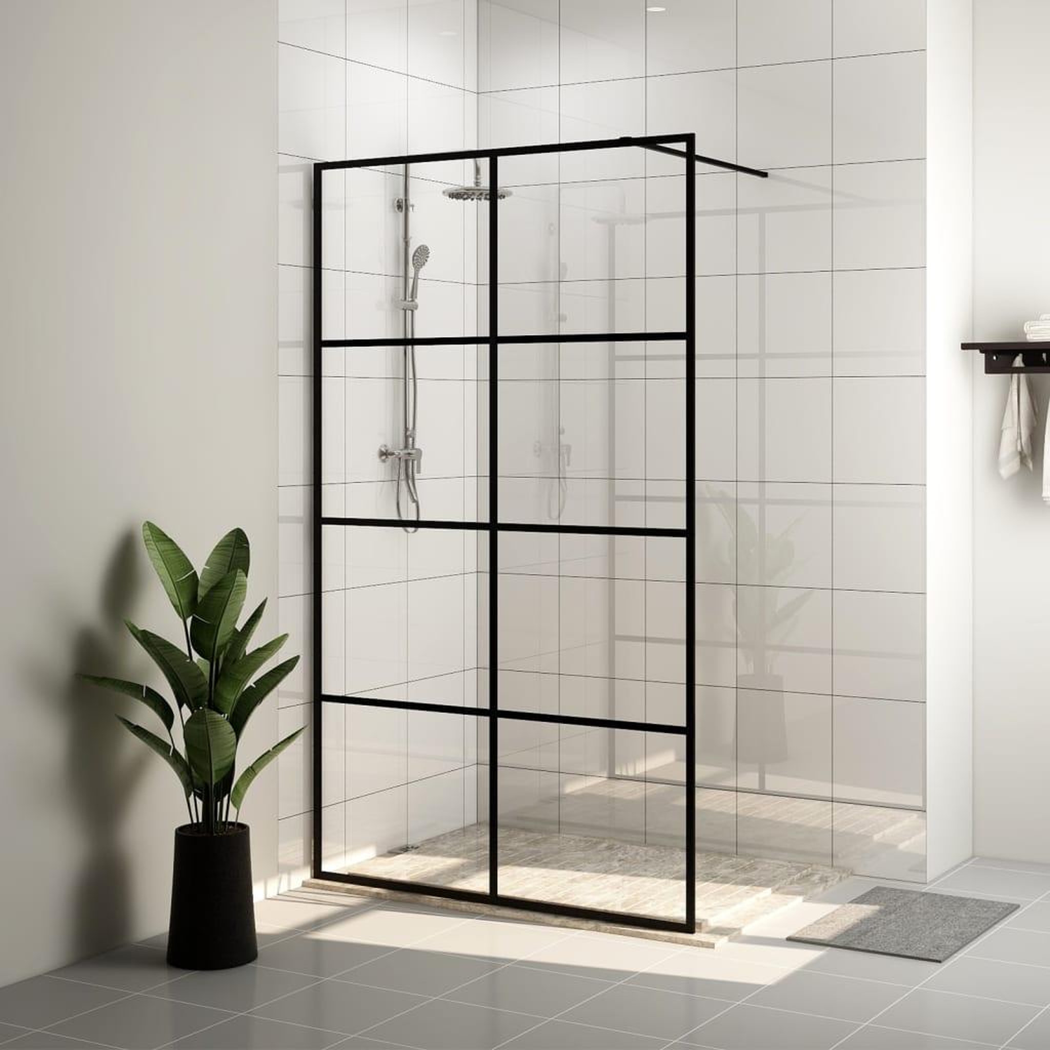 VIDAXL Paroi de douche avec verre ESG transparent 115x195 cm Noir