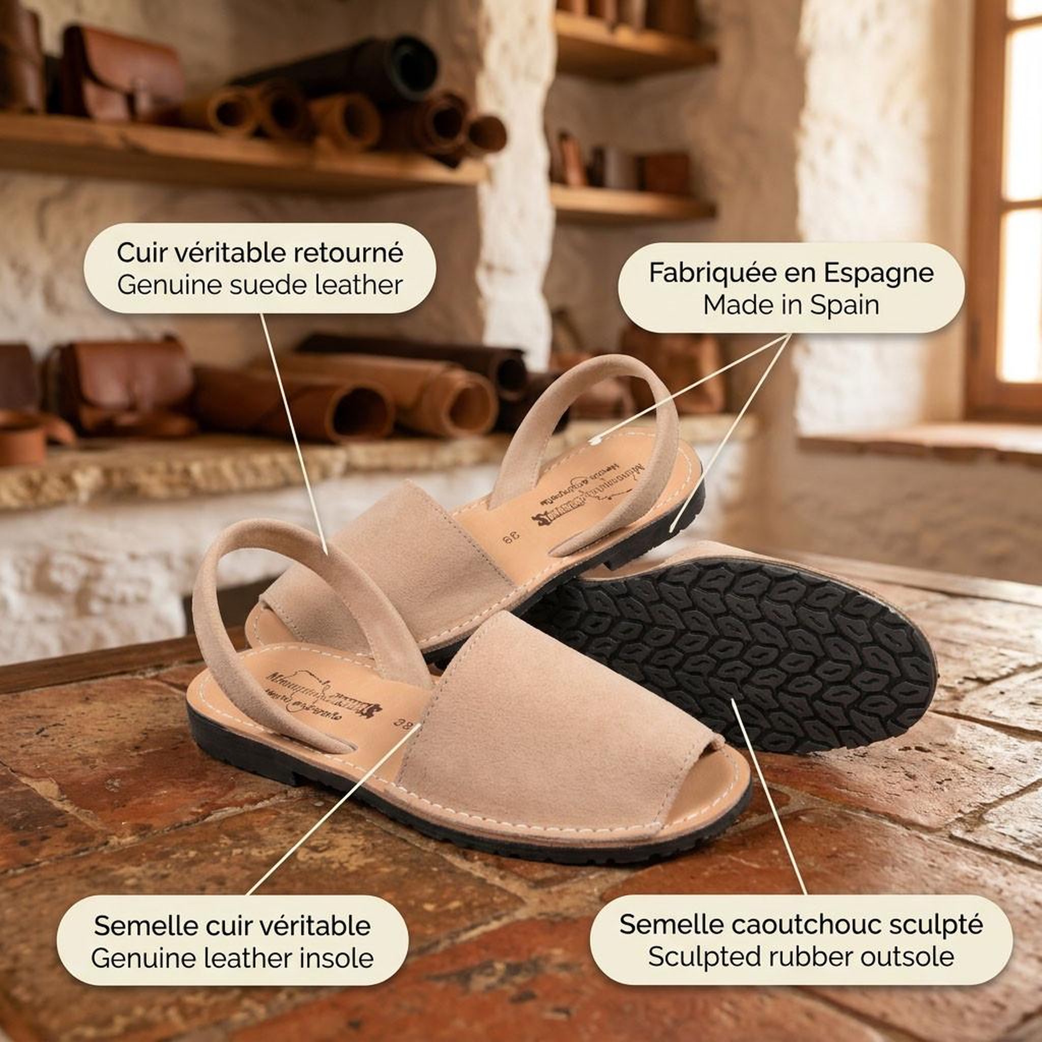 Voir la diapositive 4 : OZABI OZABI Sandales Menorquines Cuir Véritable Espagne