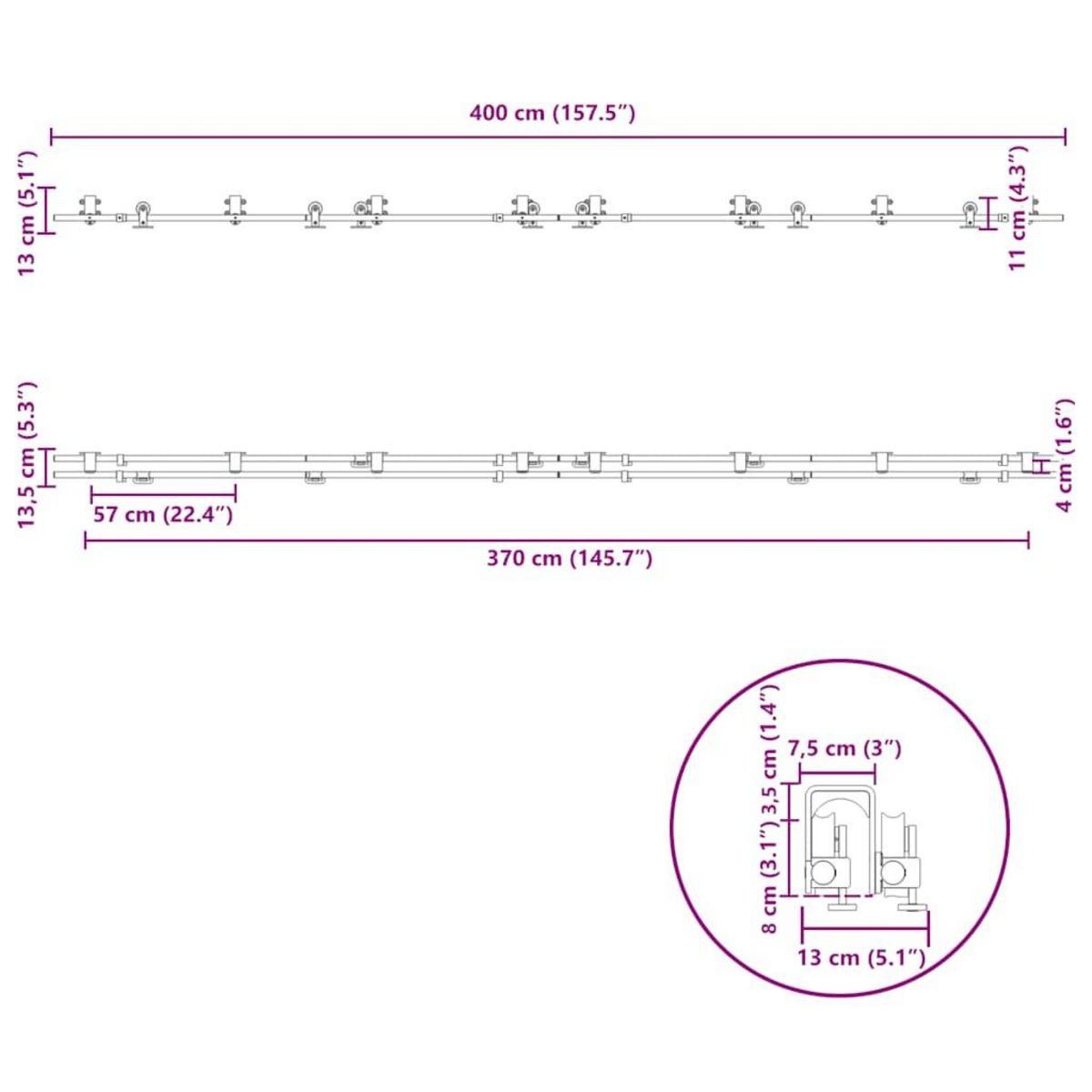 VIDAXL Kit fixation porte coulissante 400 cm Acier inoxydable Argente